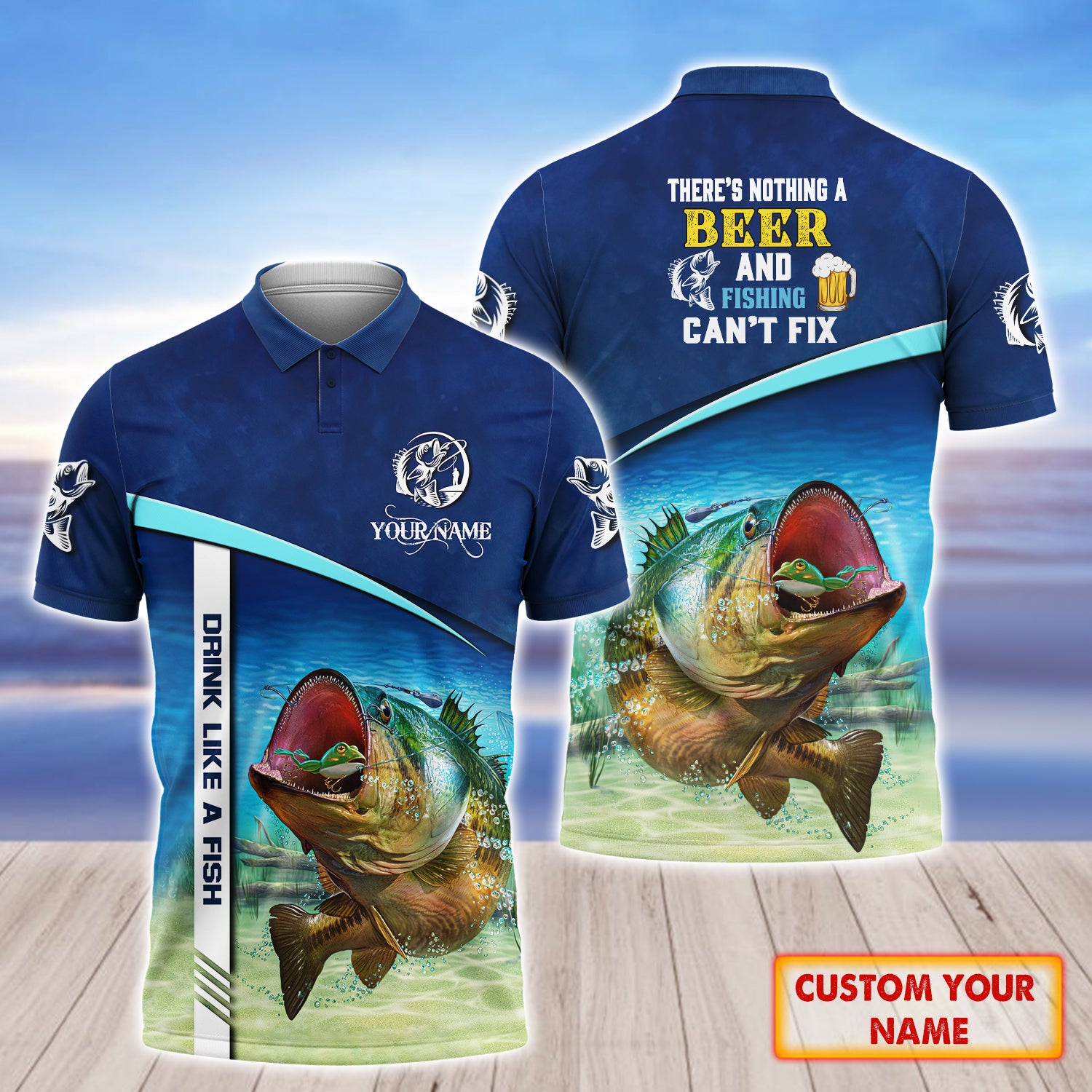 There's Nothing Beer And Fishing Can't Fix - Personalized Name 3D Polo Shirt - QB95