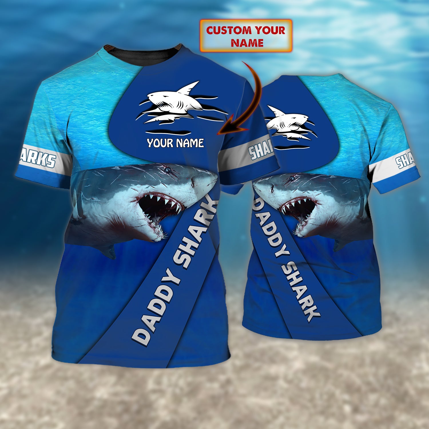 Daddy Shark - Personalized Name 3D TShirt 59 - Lta98