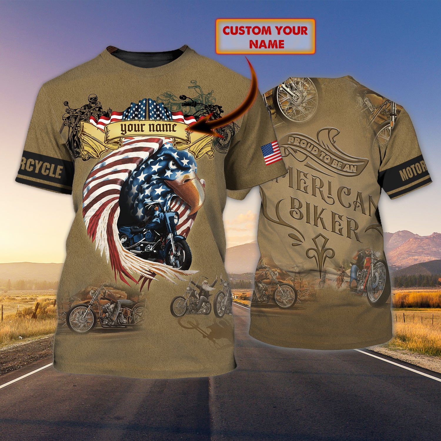 Custom Name-Tshirt-Proud to be an american biker-HTV