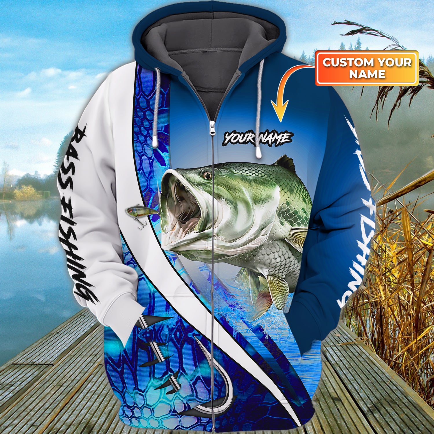 Bass Fishing 15 - Personalized Name 3D Zipper Hoodie