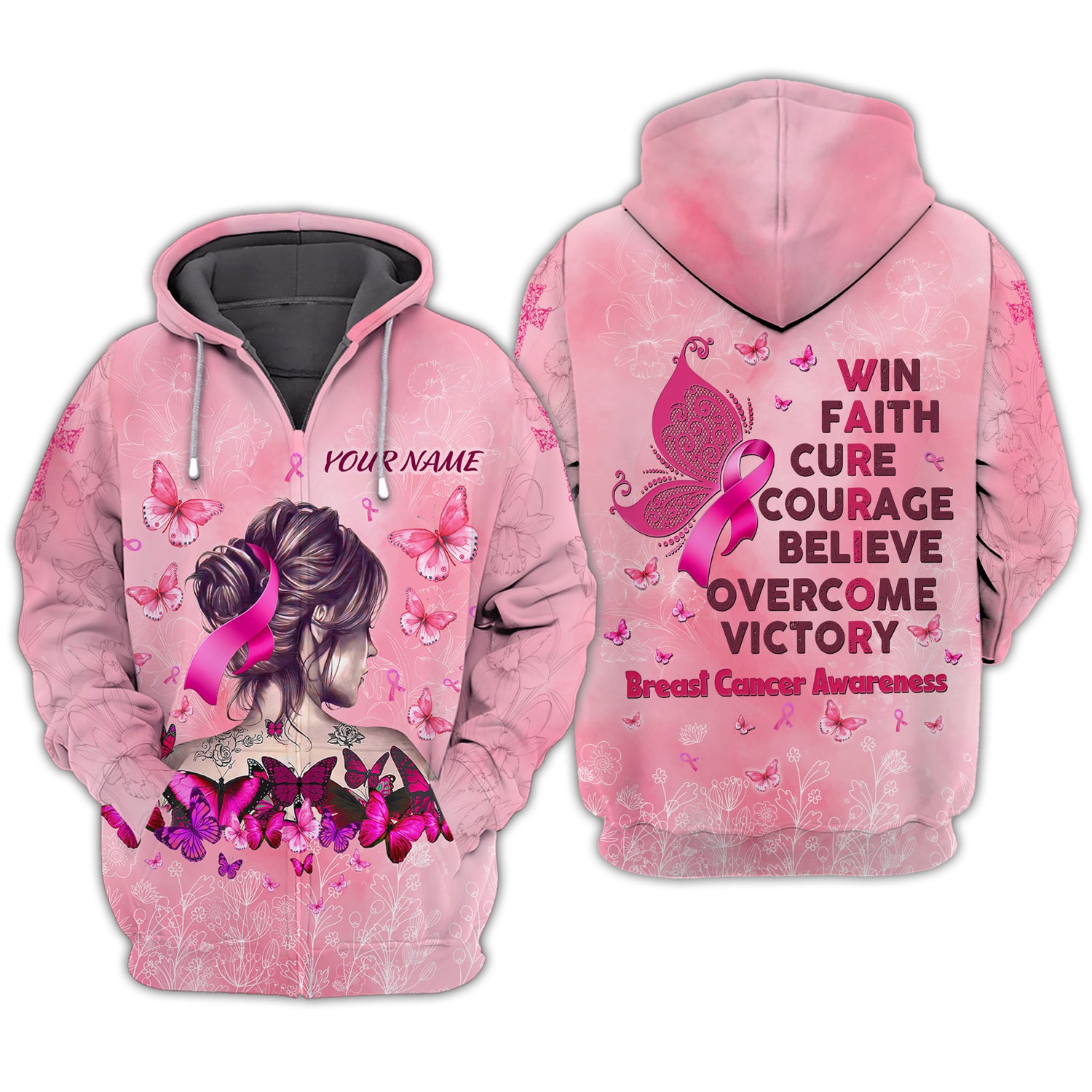 Breast Cancer Warrior - Personalized 3D Zipper Hoodie - QB95