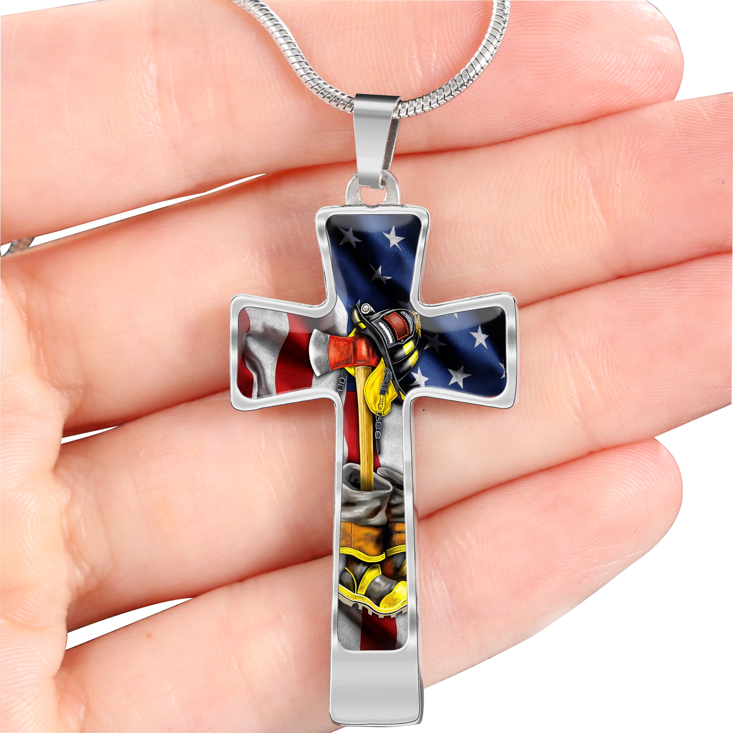 Custom Cross Necklace  - Firefighter - H9h3-428