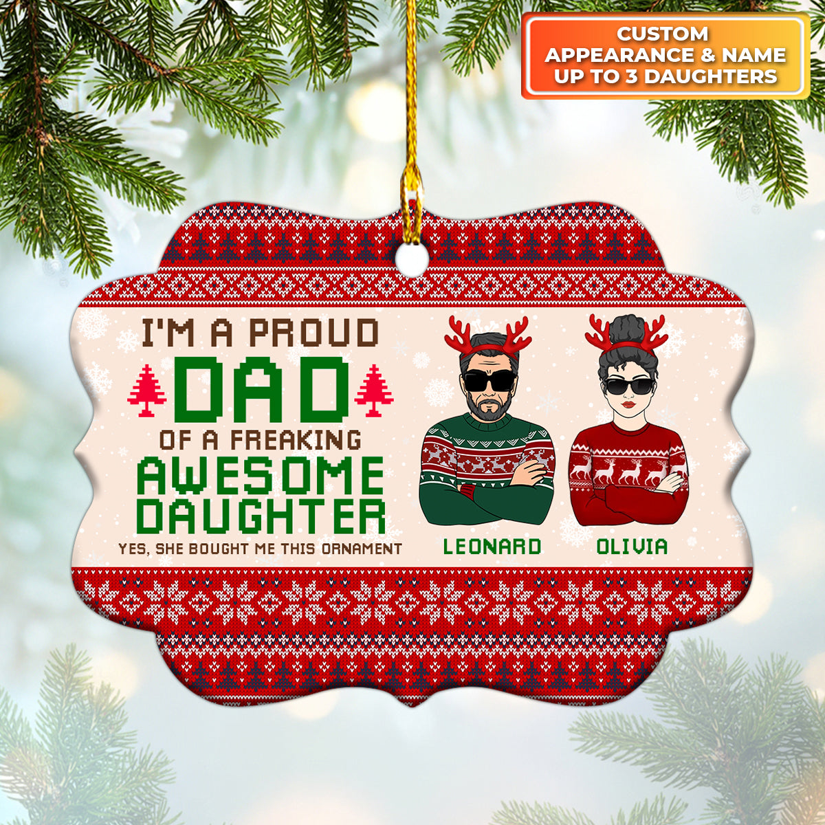 I'm A Proud Dad Merry Christmas Personalized Circle Ornament Christmas Gift For Dad, Papa, Father