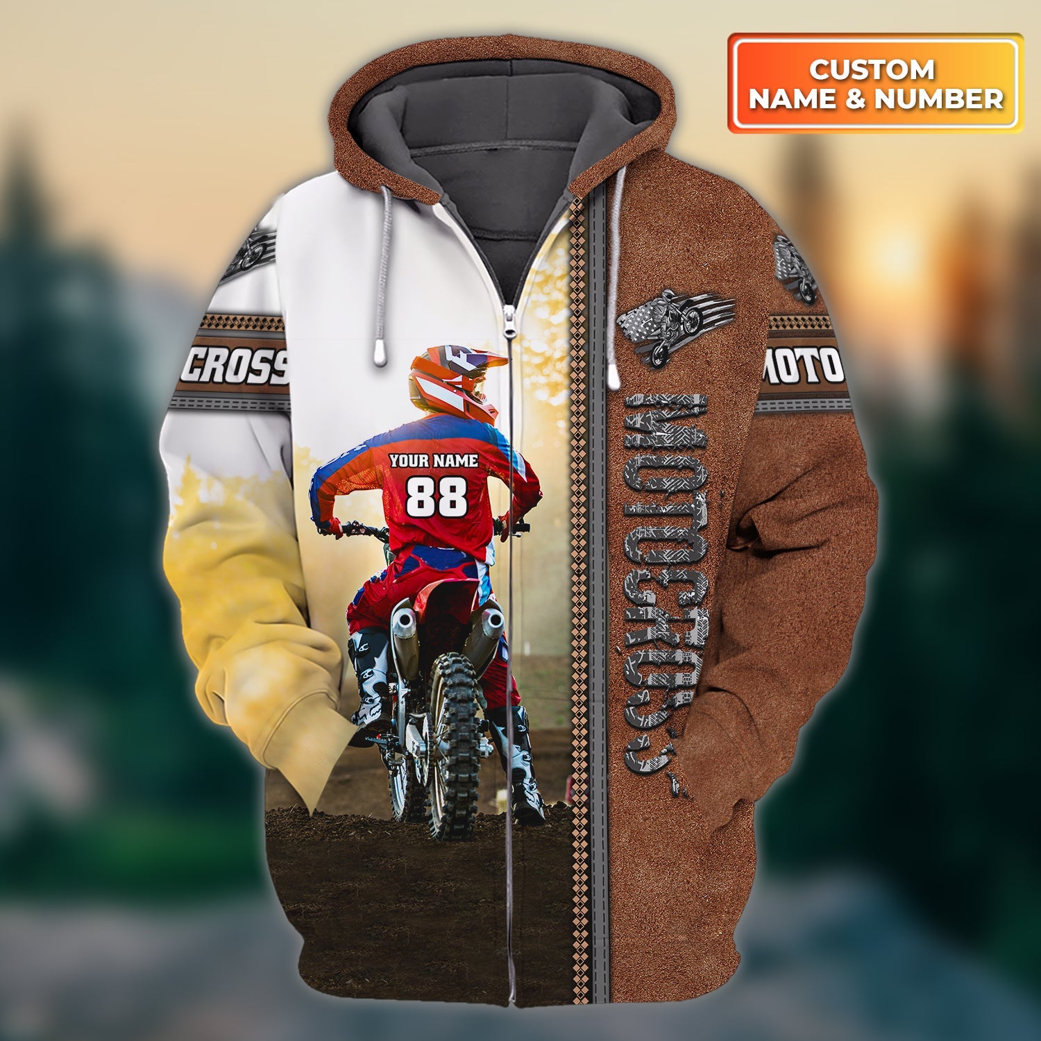 Motocross, Biker, Motorcycle, Personalized Name 3D Full Print Zipper Hoodie 02, Nvc97