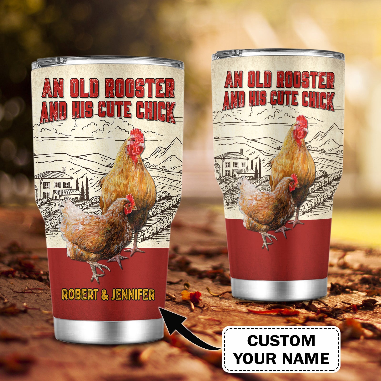 An Old Rooster And His Cute Chick - Personalized Tumbler - Nsd99