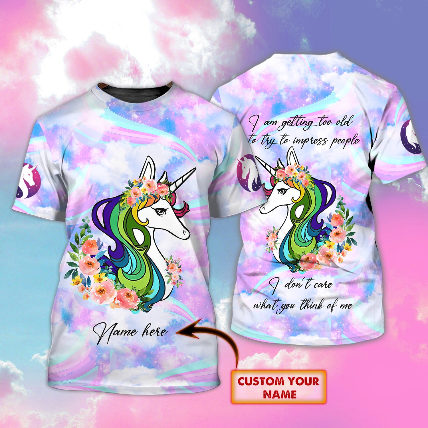 Unicorn- I Don't Care- Personalized Name 3D T Shirt 20 - Lta98