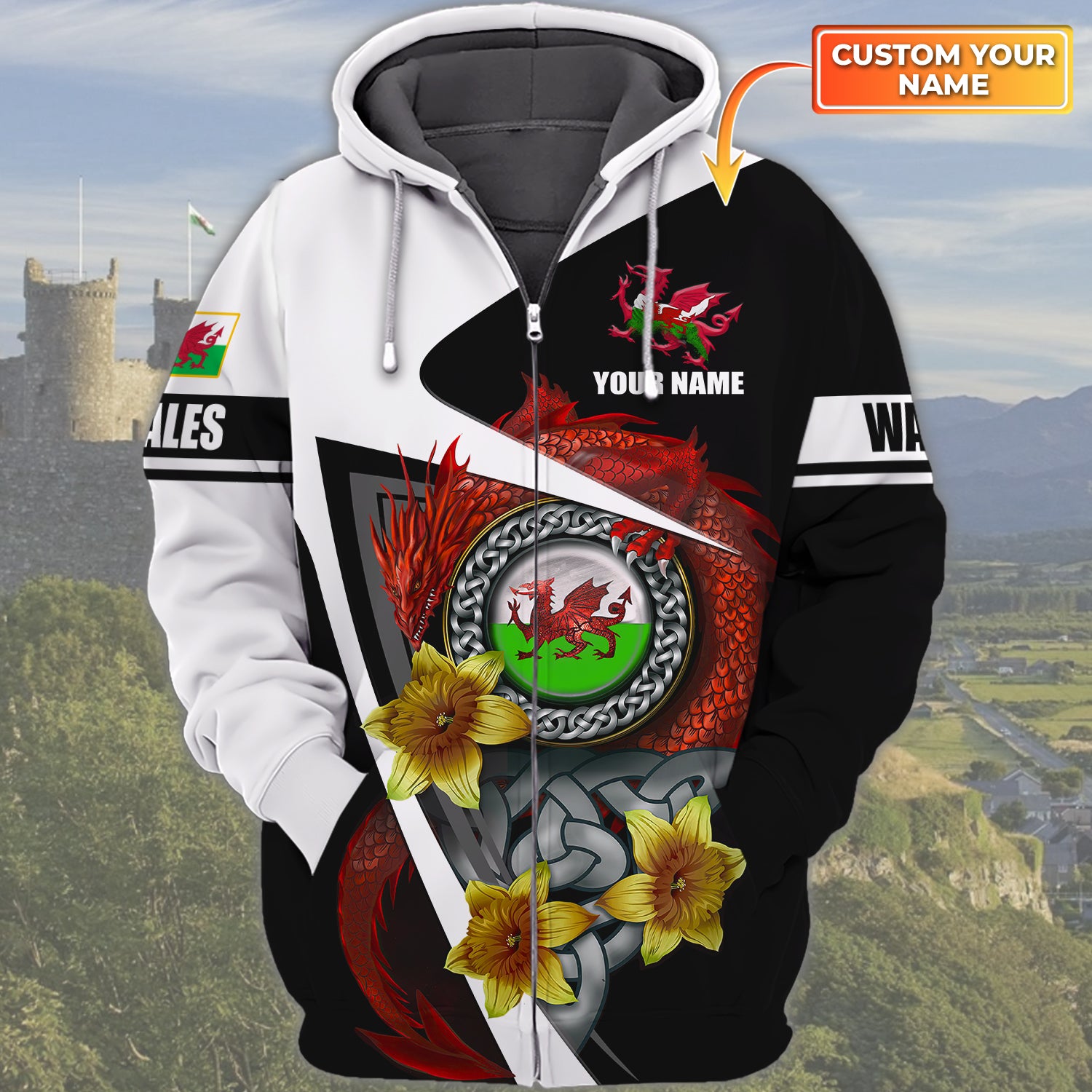 Im From Wales - Cymru - Personalized Name 3D Zipper Hoodie 03