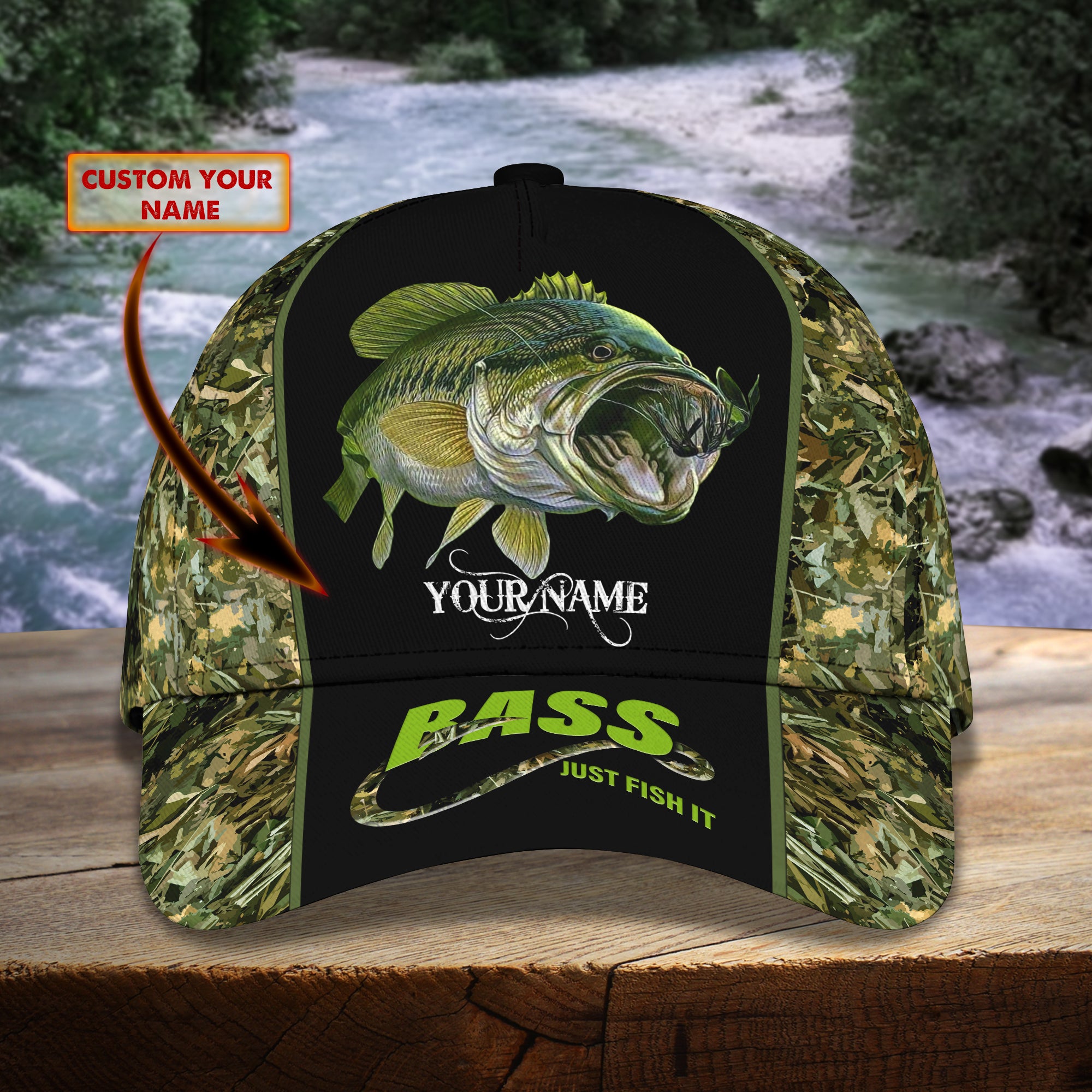 Bass Just Fish It - Personalized Name Cap - Nsd99