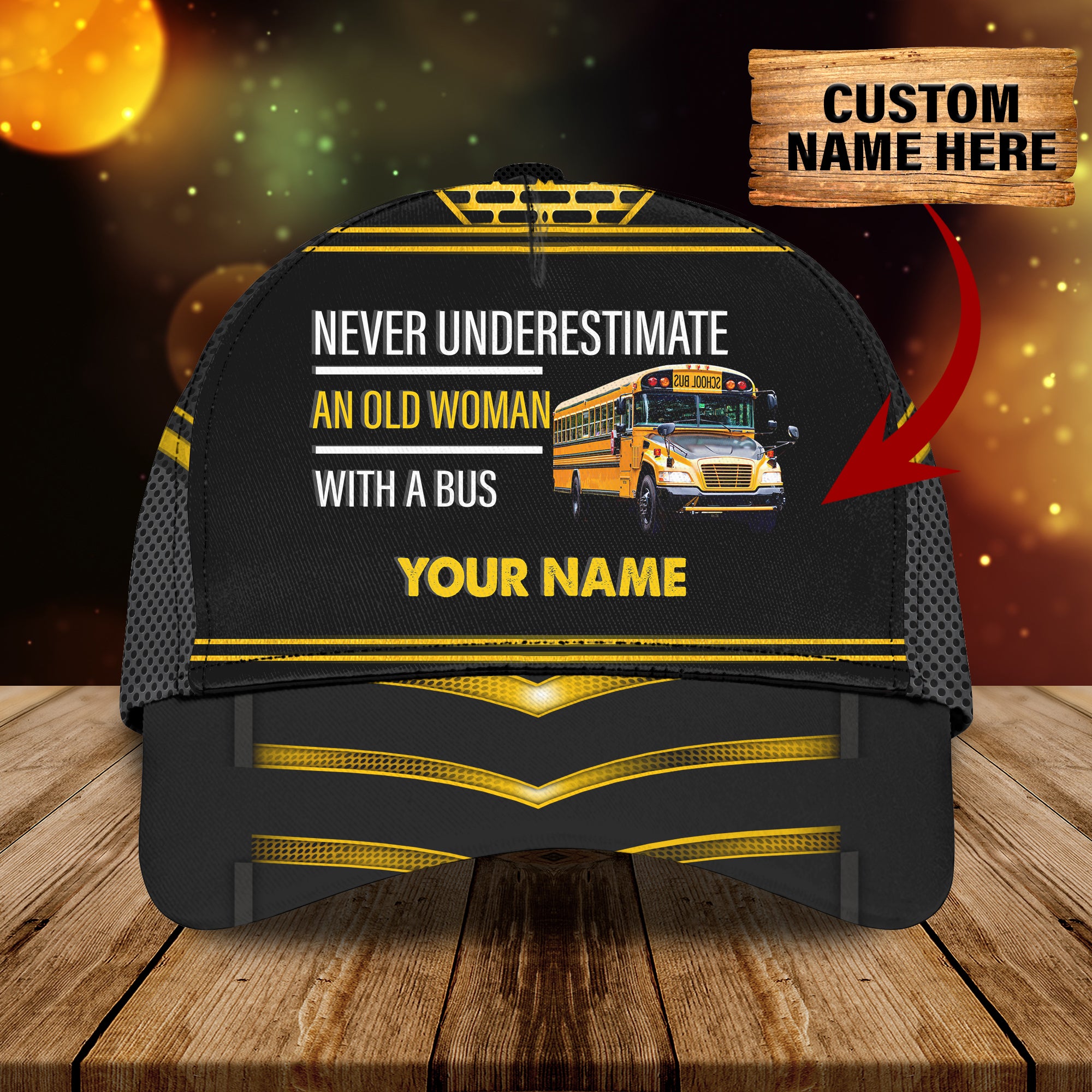 School bus-woman - Personalized Name Cap - Lst149