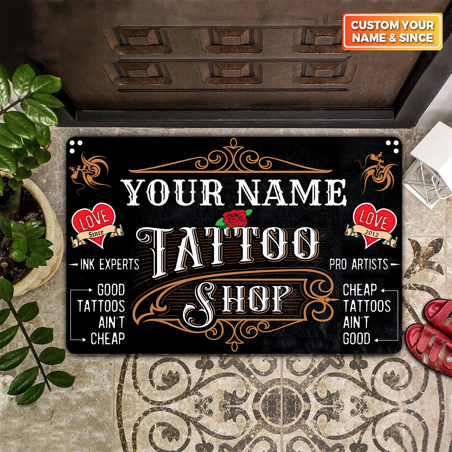 Tattoo Artist Shop Personalized Name & EST Year Doormat