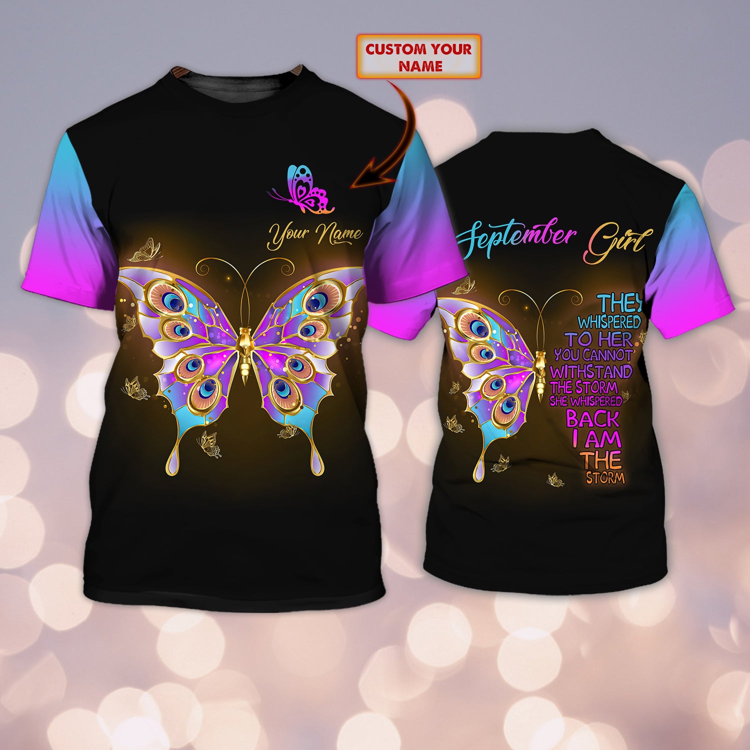 September Girl Love Butterfly  - Name 3D Tshirt - ATM2K