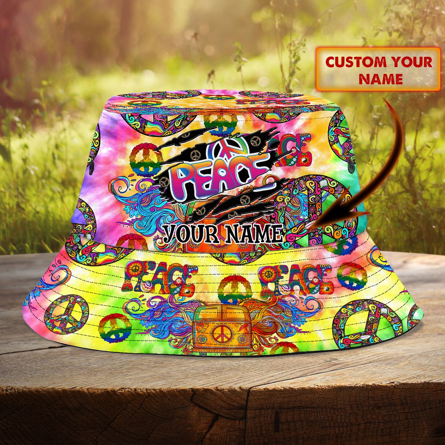 Custom Bucket Hat  - Hippie Peace - H9h3-492