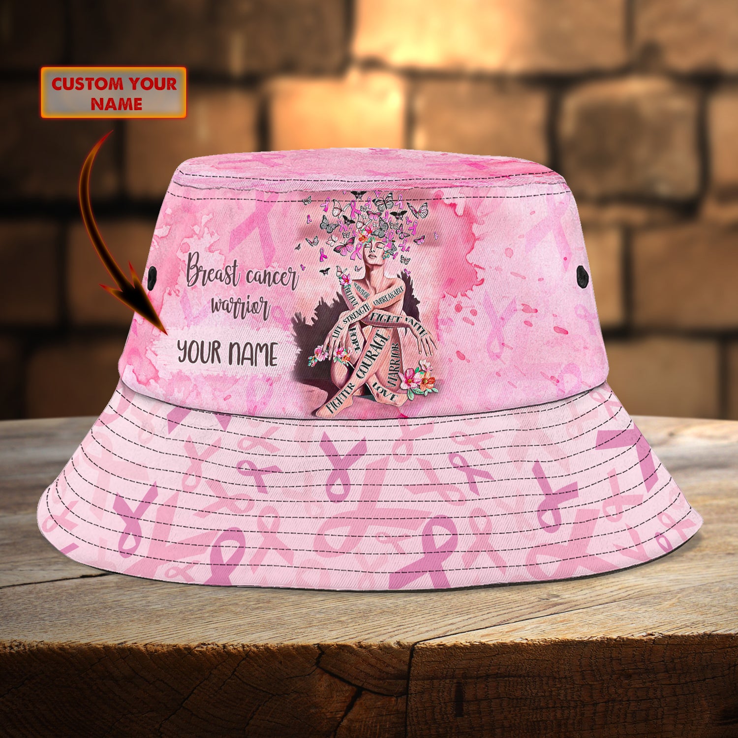 Breast Cancer Warrier-Custom Bucket Hat - Loop - T2k-268