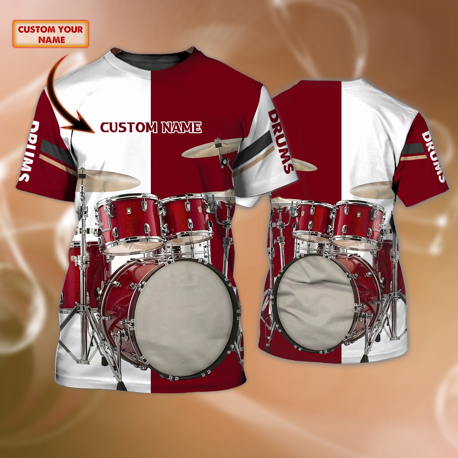 Drum Red And White - Personalized Name 3D Tshirt - Pth98