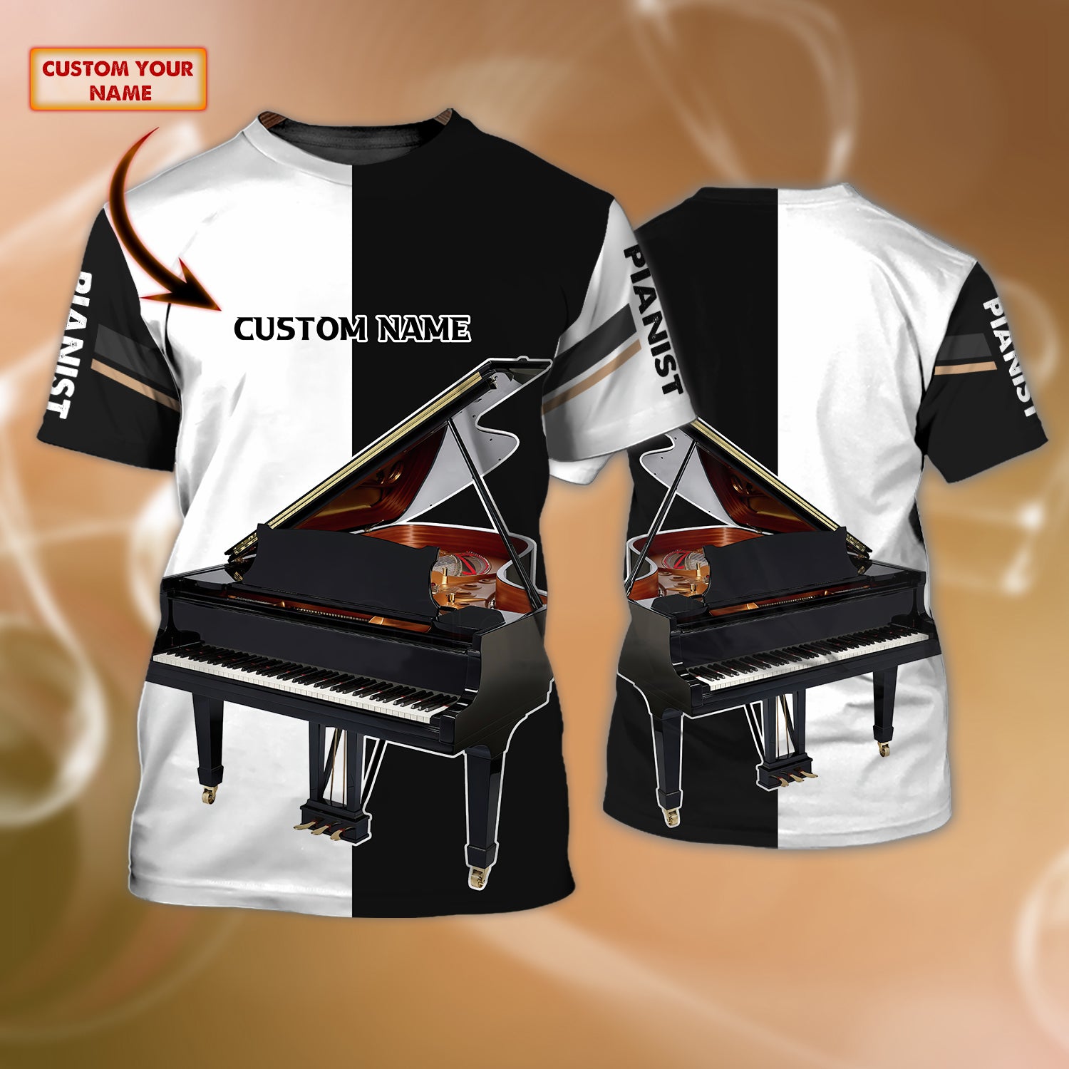 Pianist Black And White - Personalized Name 3D Tshirt - Pth98