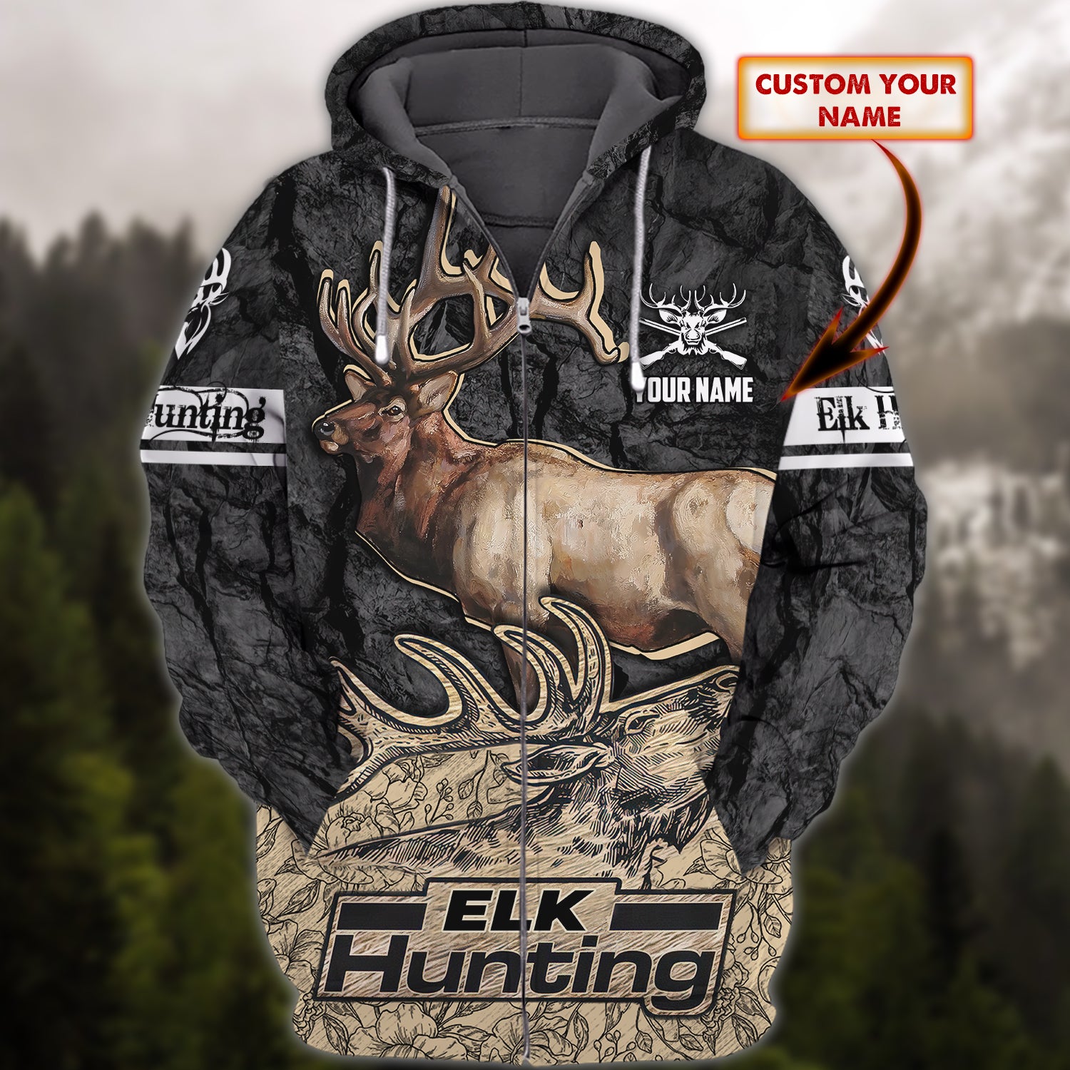 ELK Hunting 068 - Personalized Name 3D Zipper Hoodie - DAT93