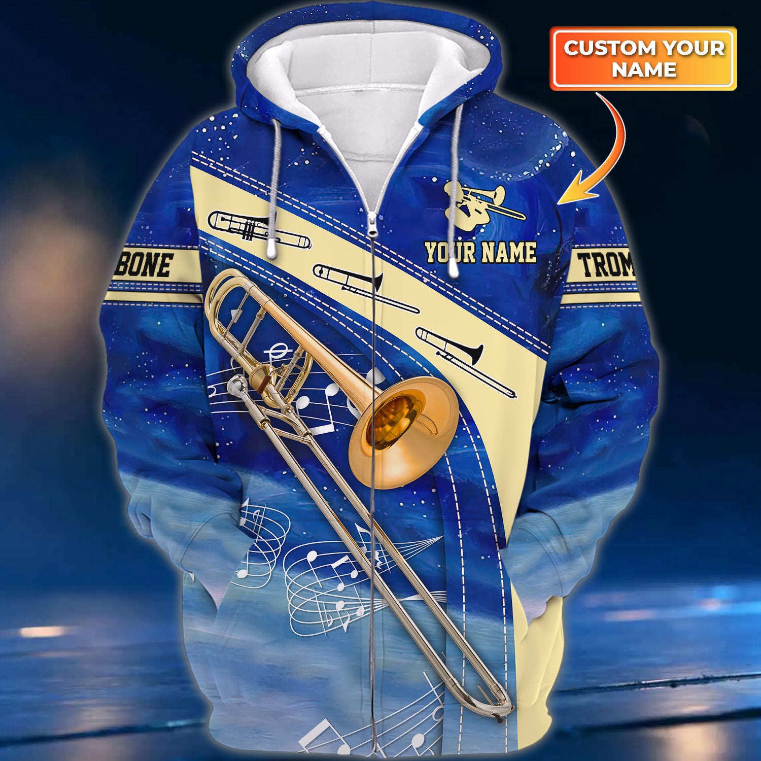 Trombone T12 Personalized Name 3D Zipper Hoodie