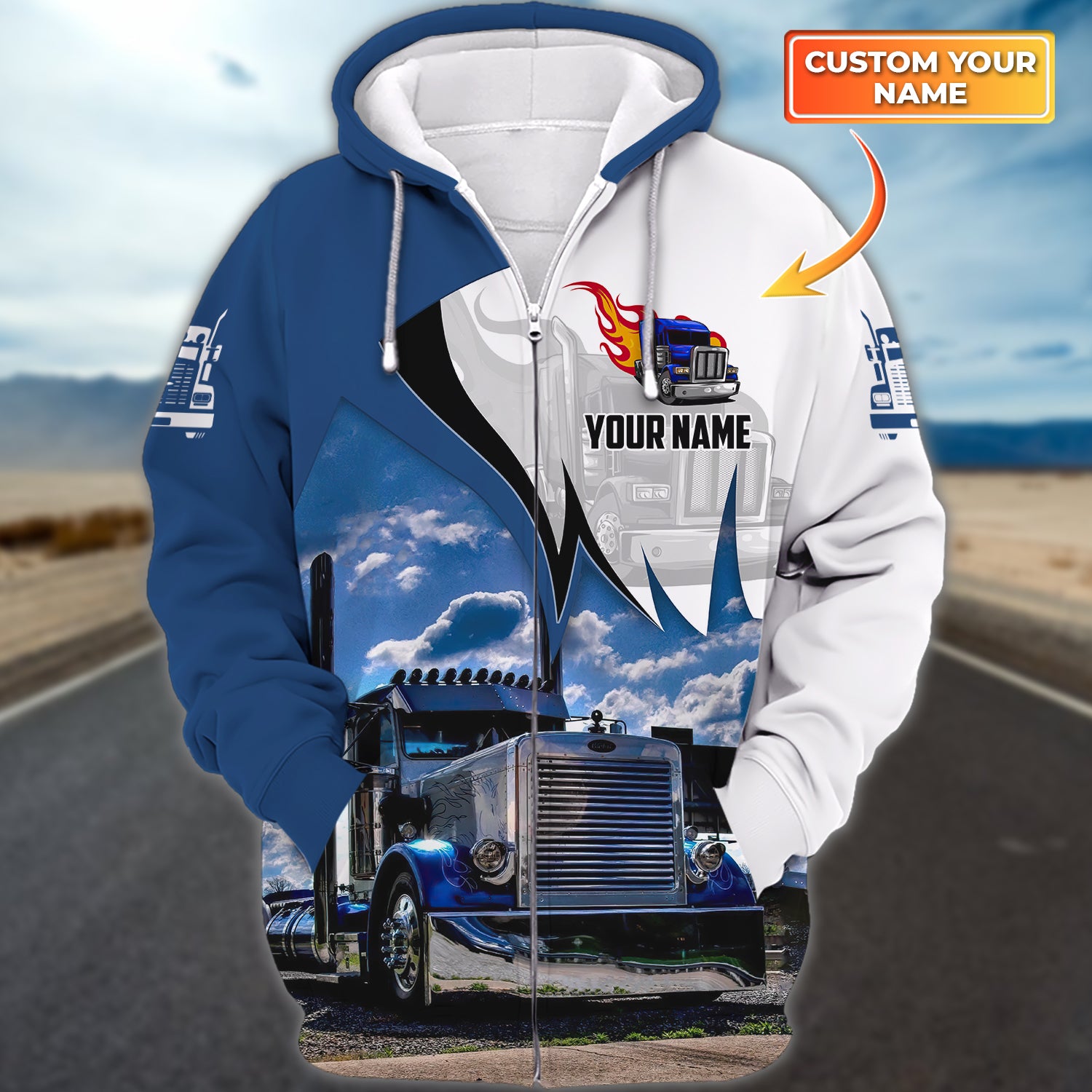 Trucker T19 Personalized Name 3D Zipper Hoodie