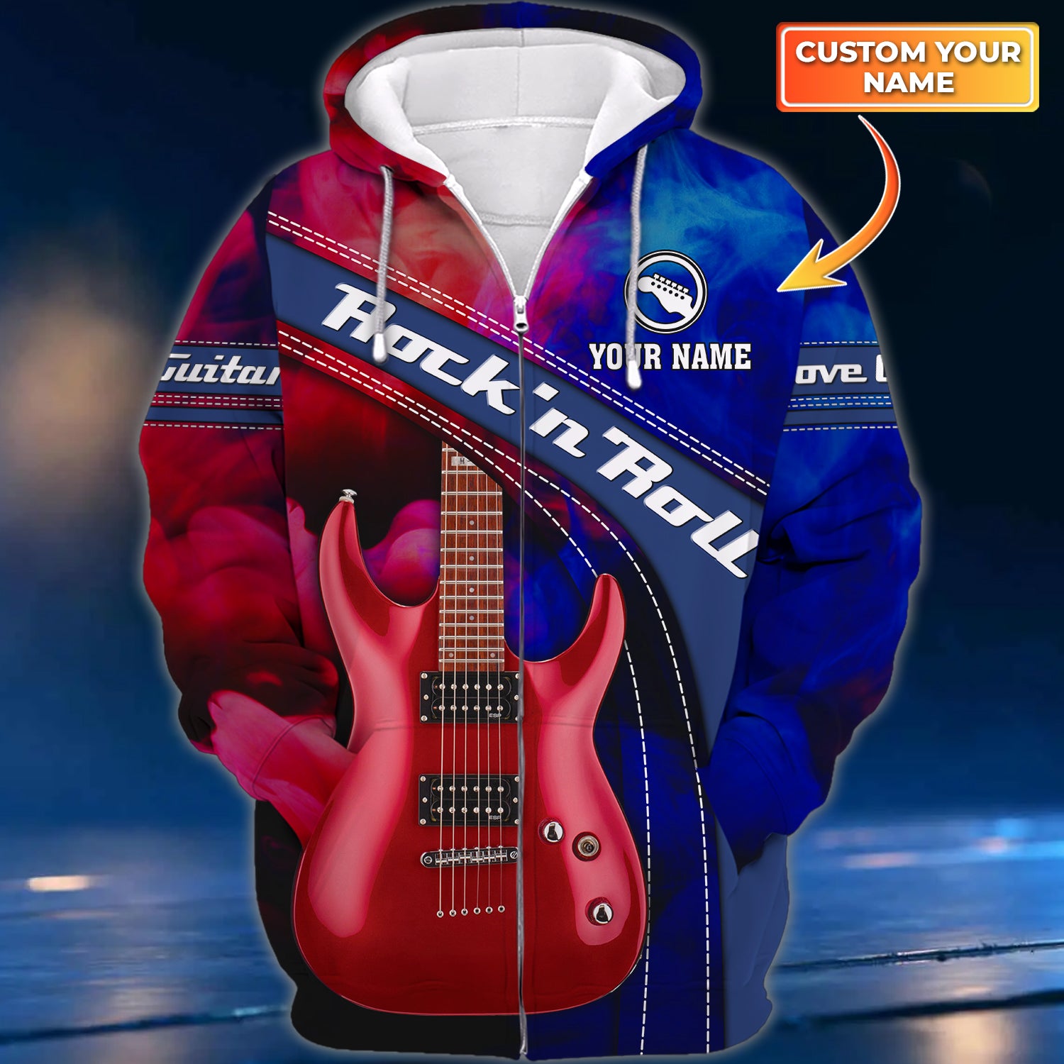 Rock'n'Roll Personalized Name 3D Zipper Hoodie For Men And Woman