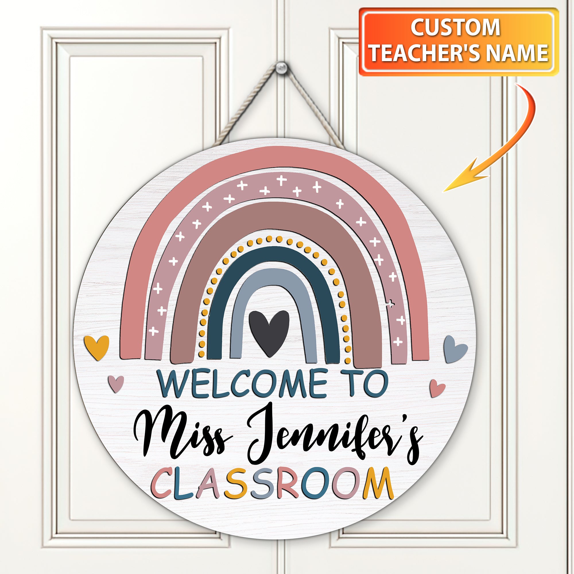 Custom Teacher Sign, Classroom Door Sign, Teacher Name Sign, Rainbow D ...