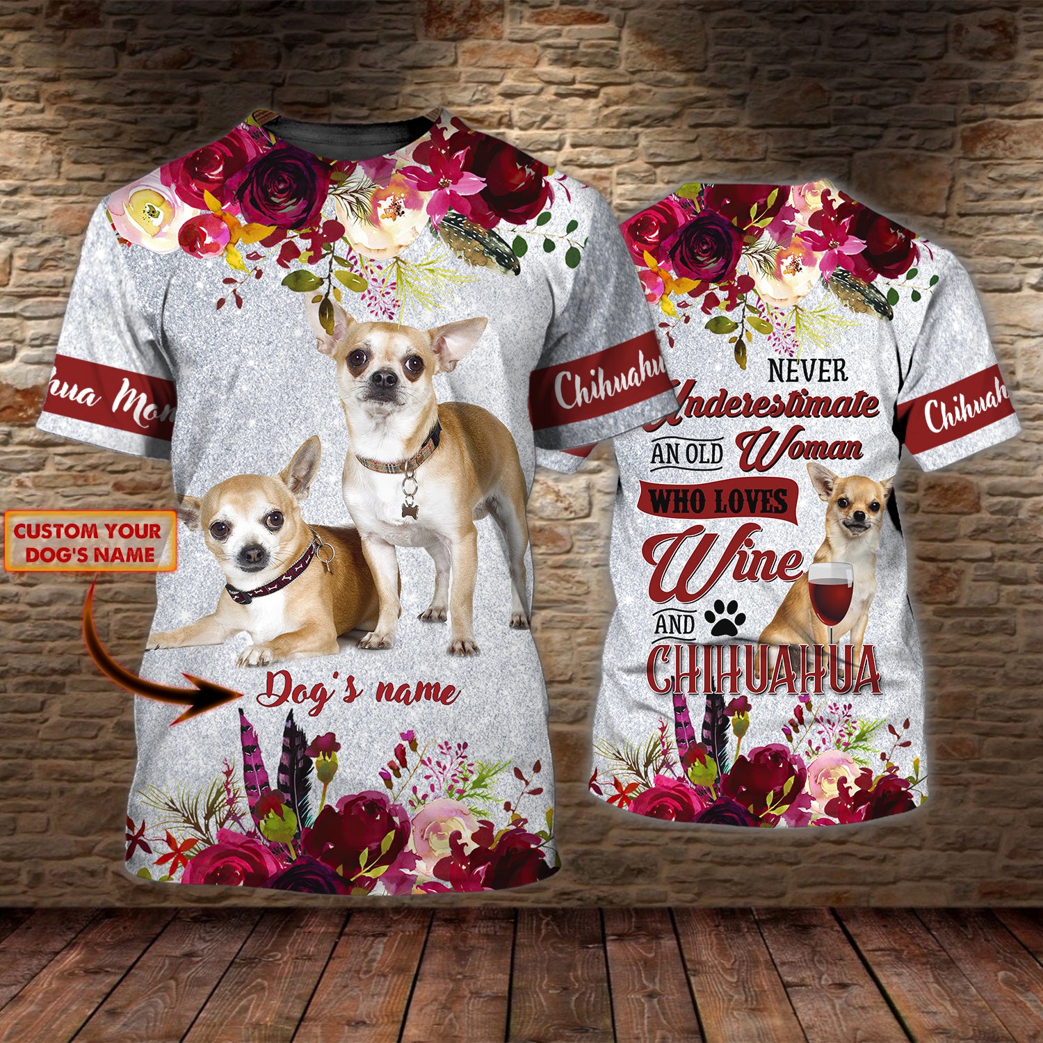 Woman Love Wine and Chihuahua - Personalized Name 3D Tshirt - QB95