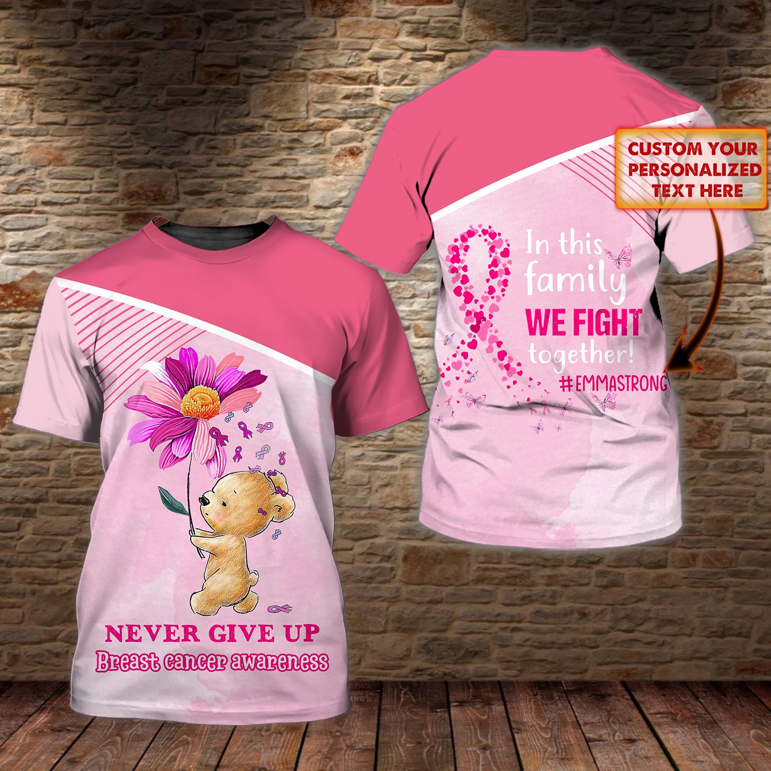 Bear Breast Cancer 02 - Personalized Name 3D Tshirt - QB95