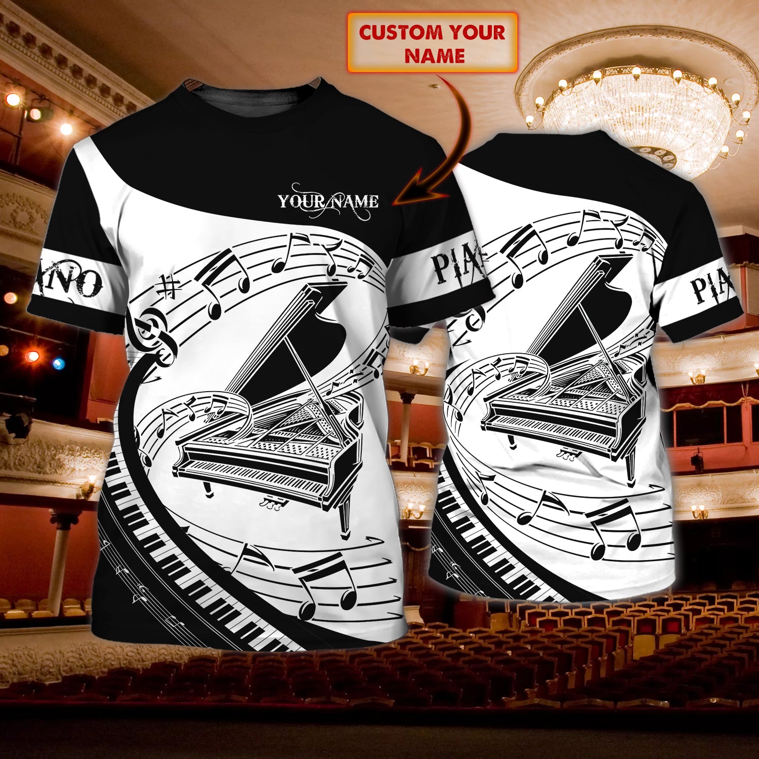 PIANO - Personalized Name 3D T Shirt - HN95
