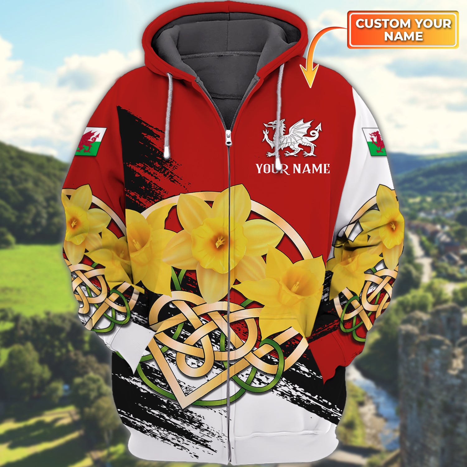 Im From Wales - Cymru - Personalized Name 3D Zipper Hoodie - 250