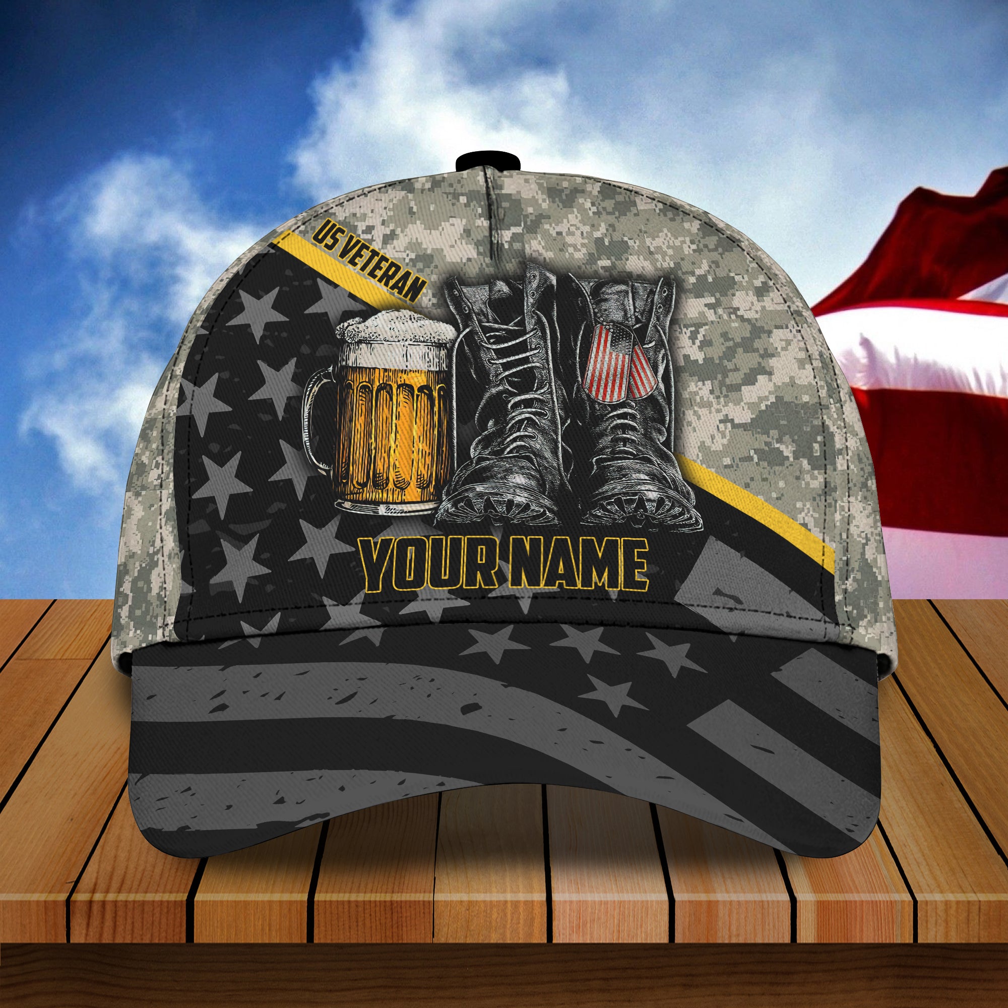Beer and Veteran  - Personalized Name Cap -Loop- Hd98 15