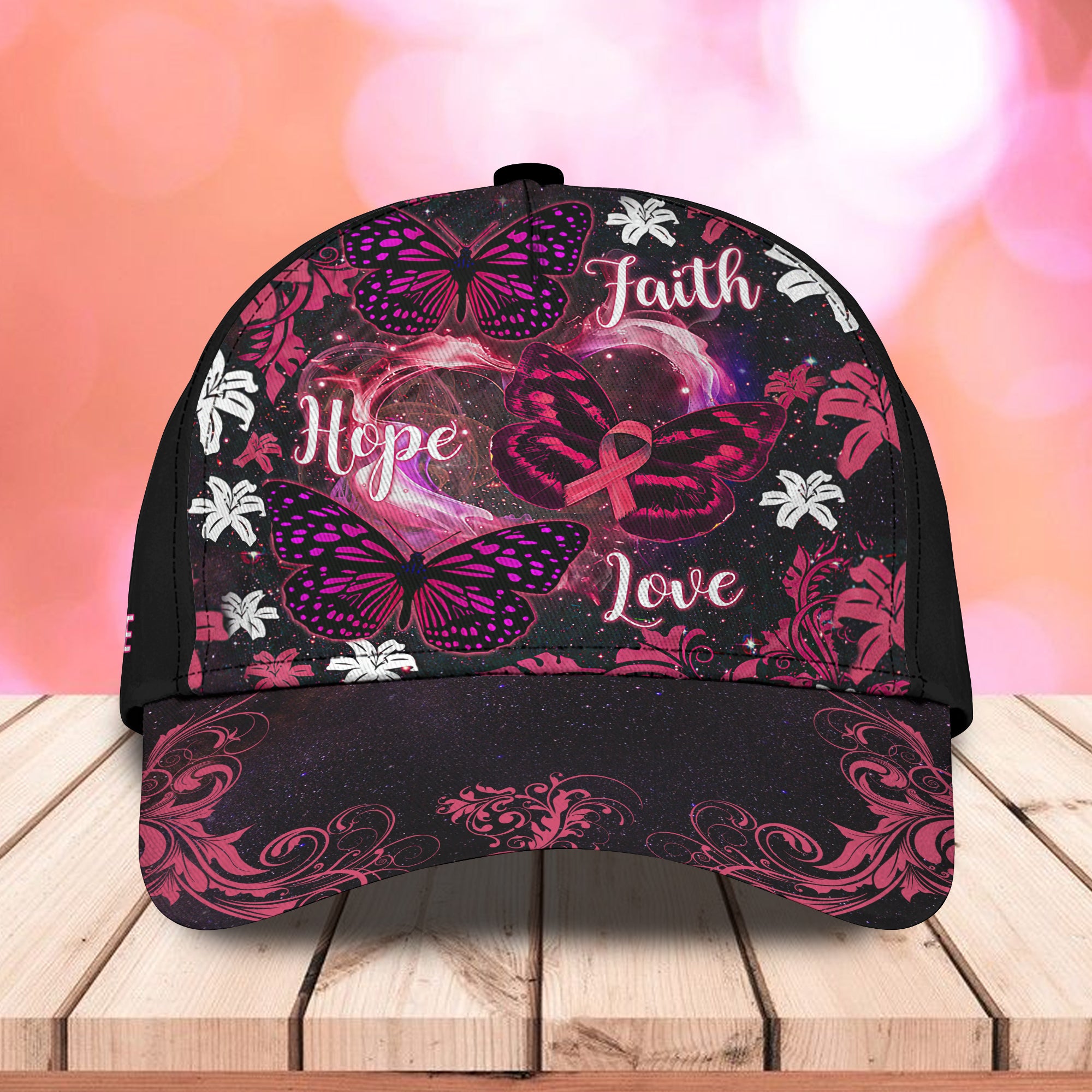 Breast Cancer Love Faith Hope - Personalized Name Cap - Hez98 09