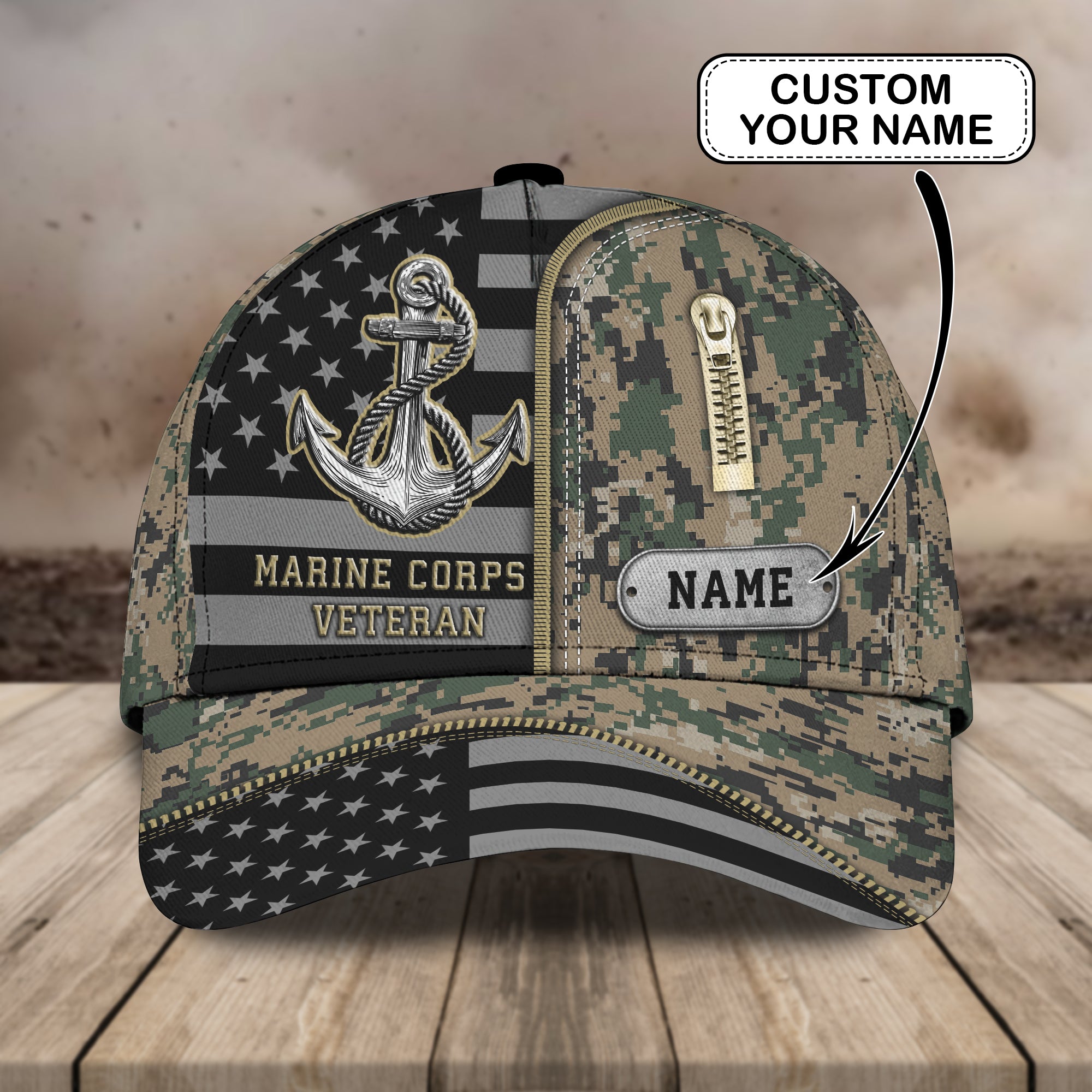 Marine Corps Veterans Cap -Loop- Personalized Name Cap - H9h3-320