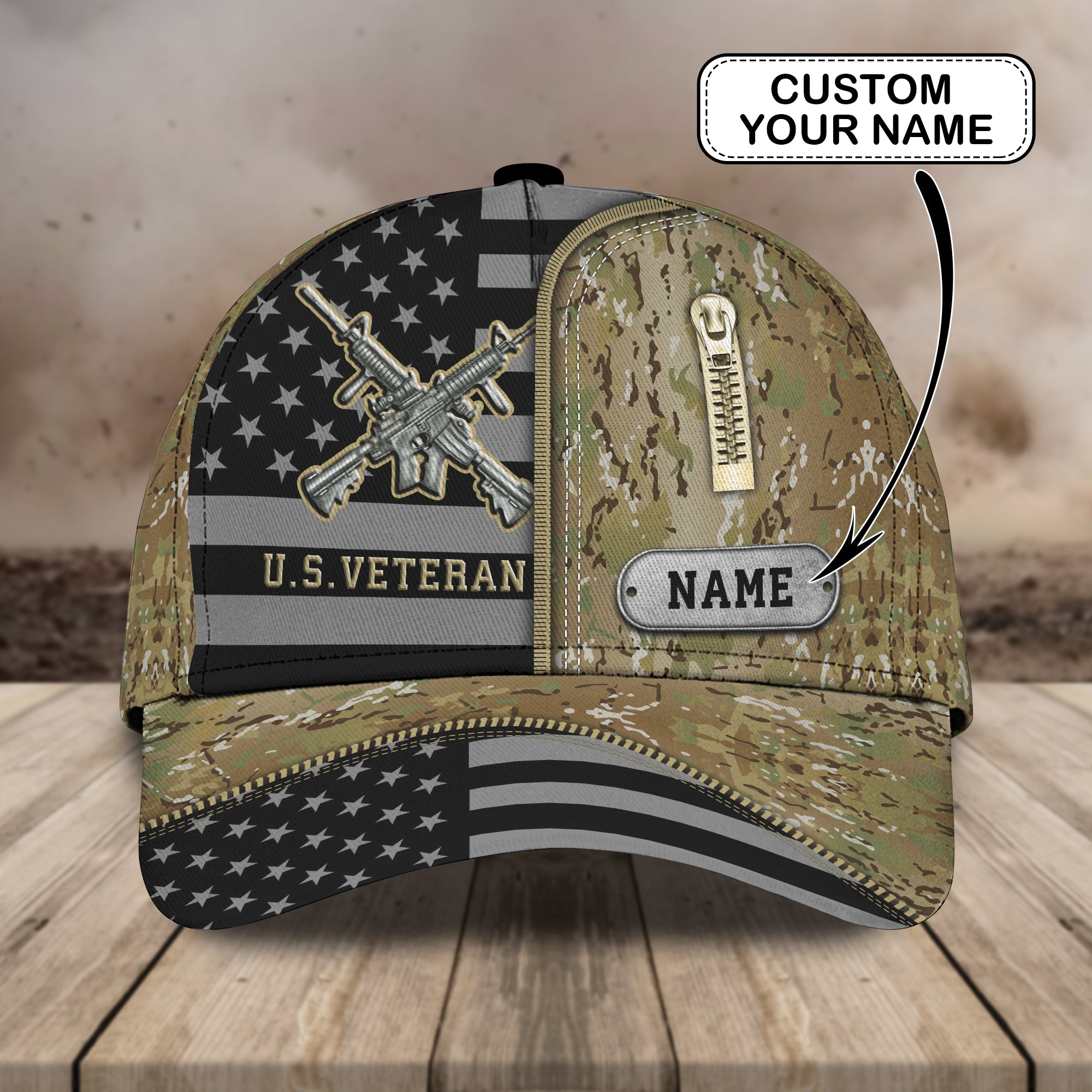 Us Veterans Cap -Loop-  Personalized Name Cap - H9h3-319