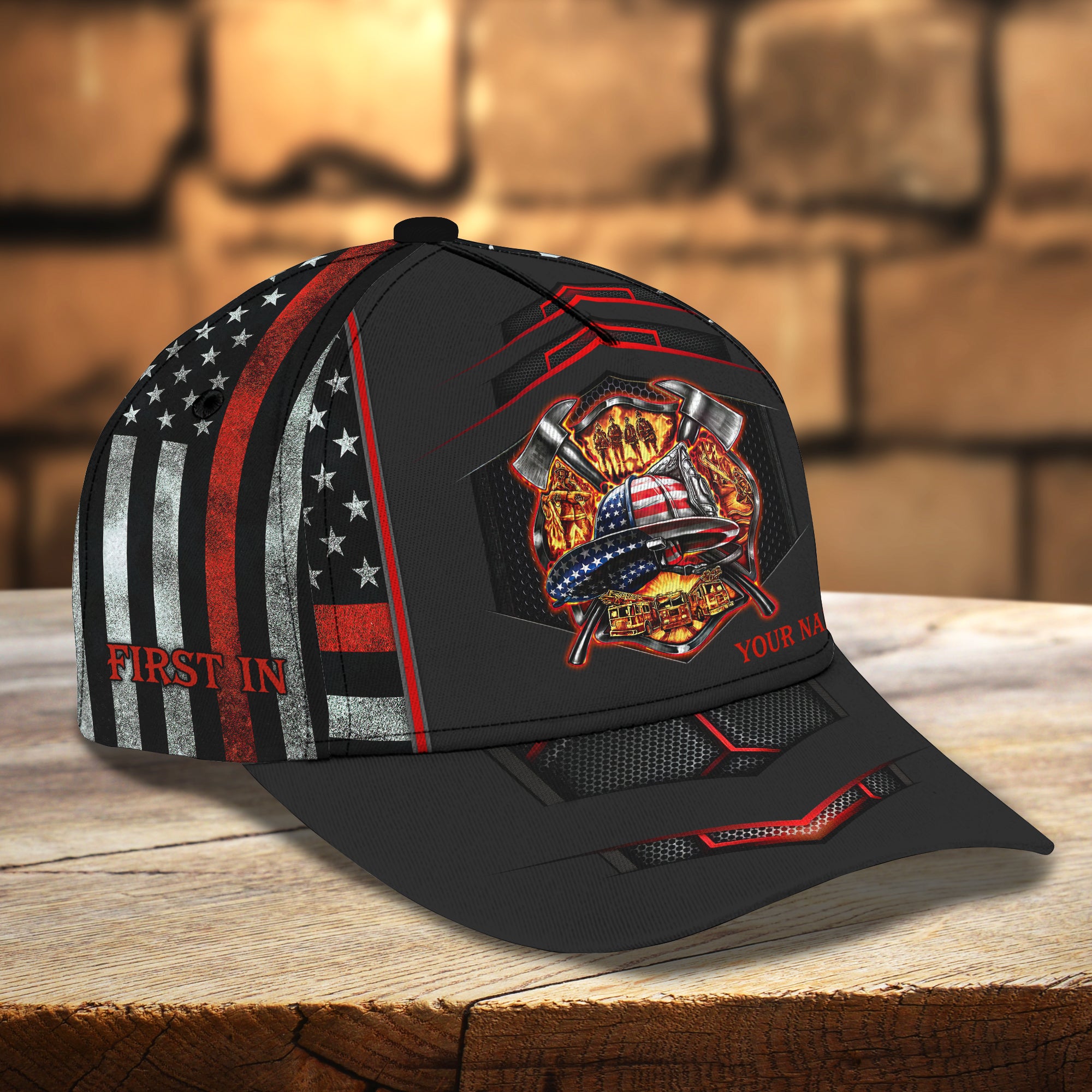 America Firefighter - Personalized Name Cap - Nia94