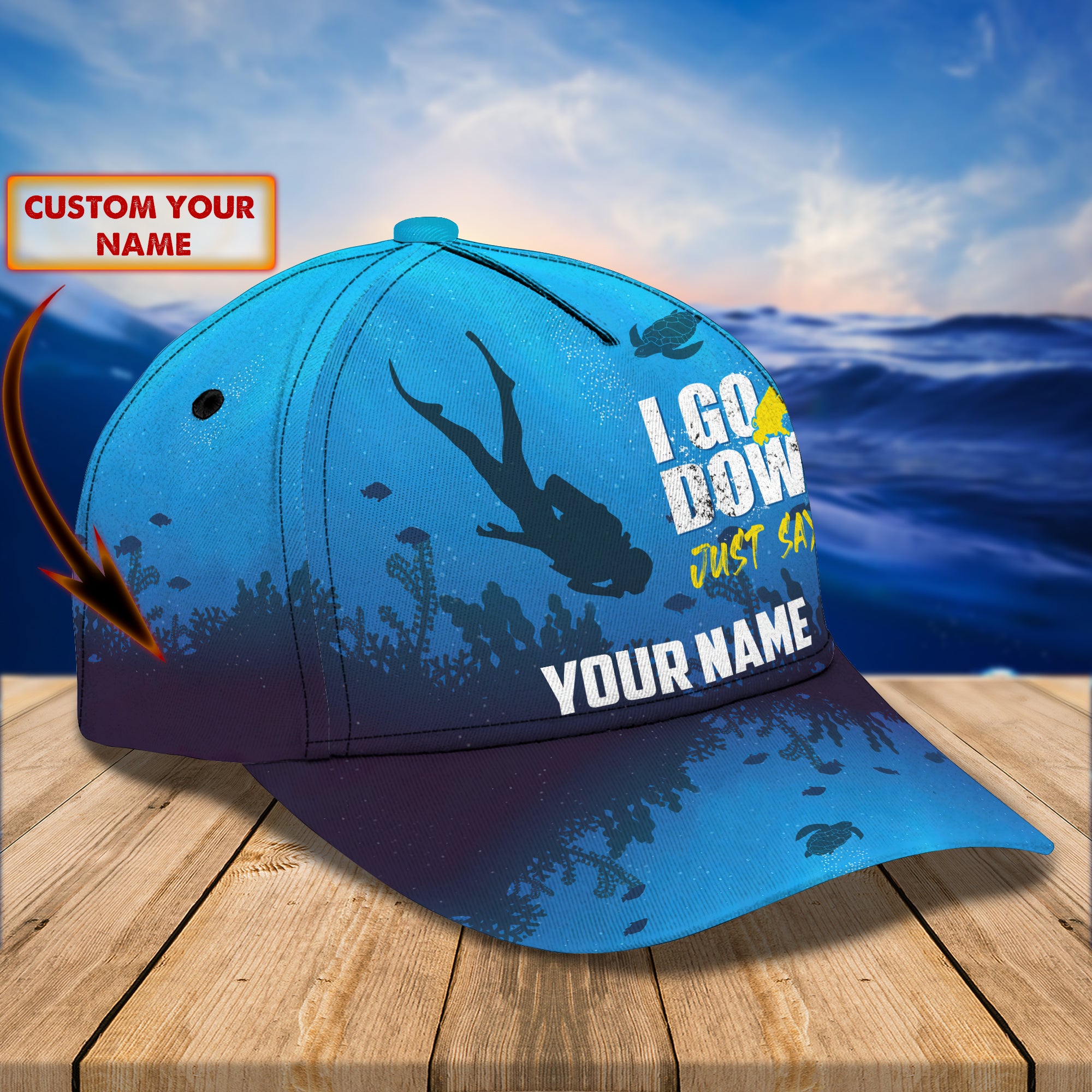 Scuba Diving I Go Down Just Saying - Personalized Name Cap 10 - Bhn97