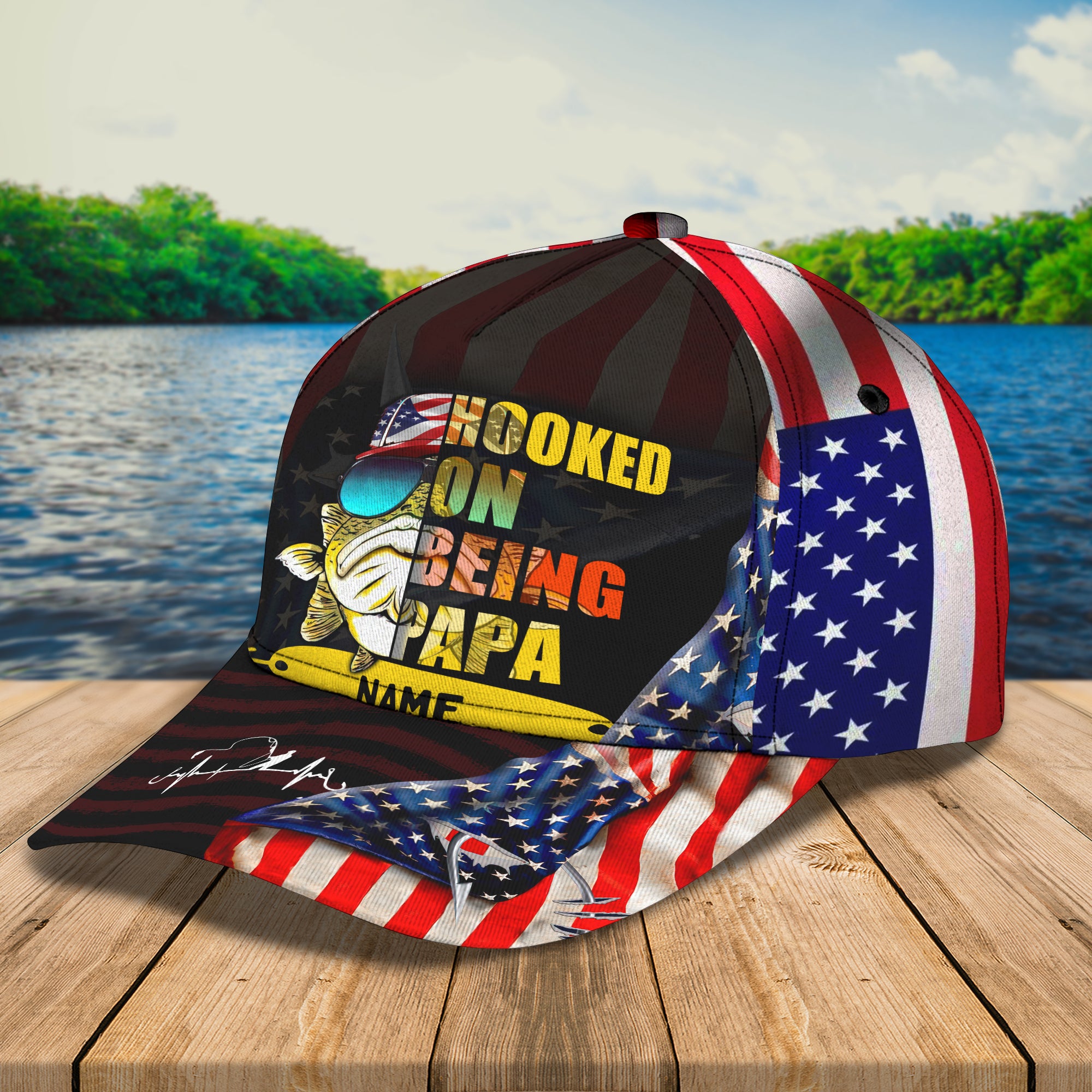 Fishing- Hooked On Being Papa- Personalized Name Cap - Lta98