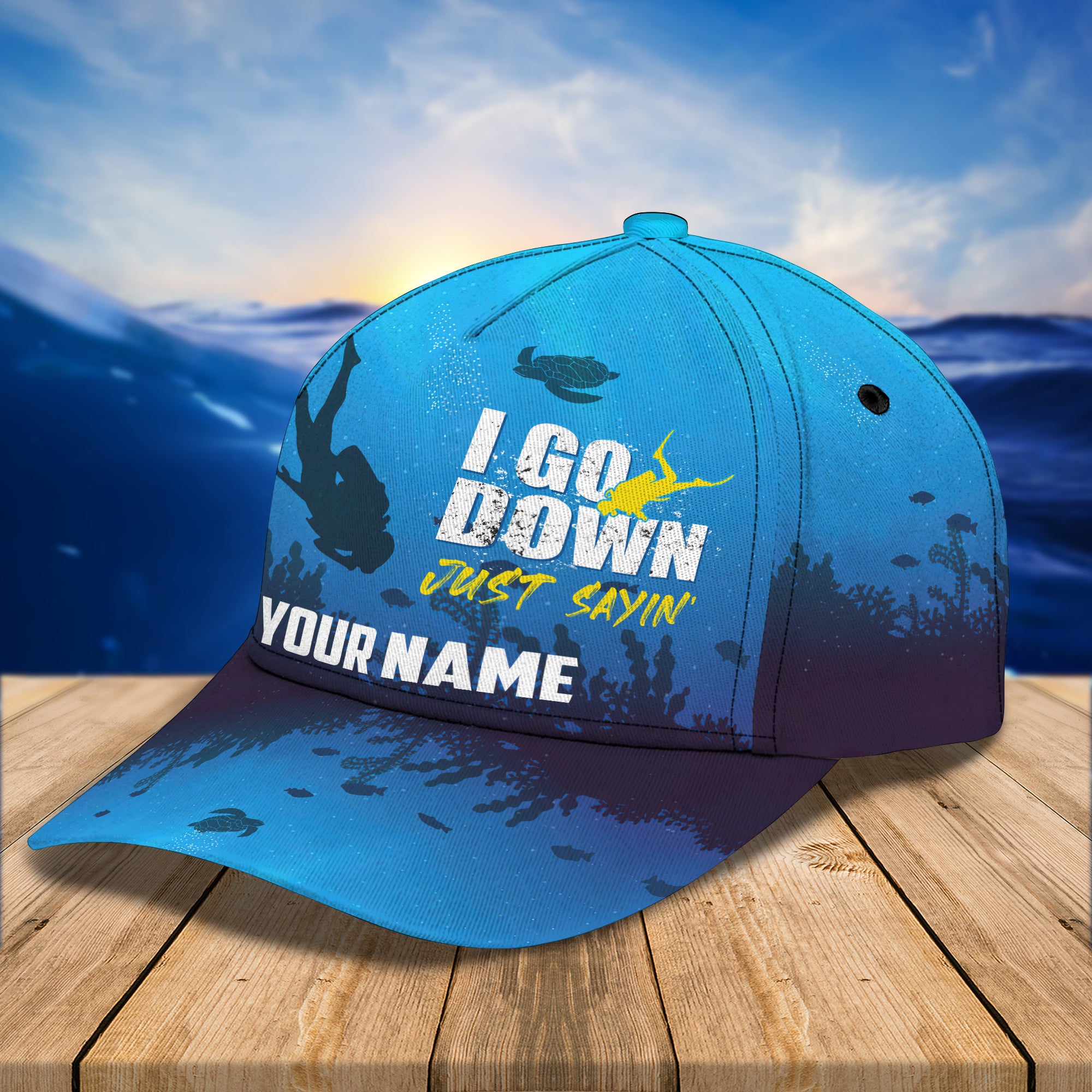Scuba Diving I Go Down Just Saying - Personalized Name Cap 10 - Bhn97