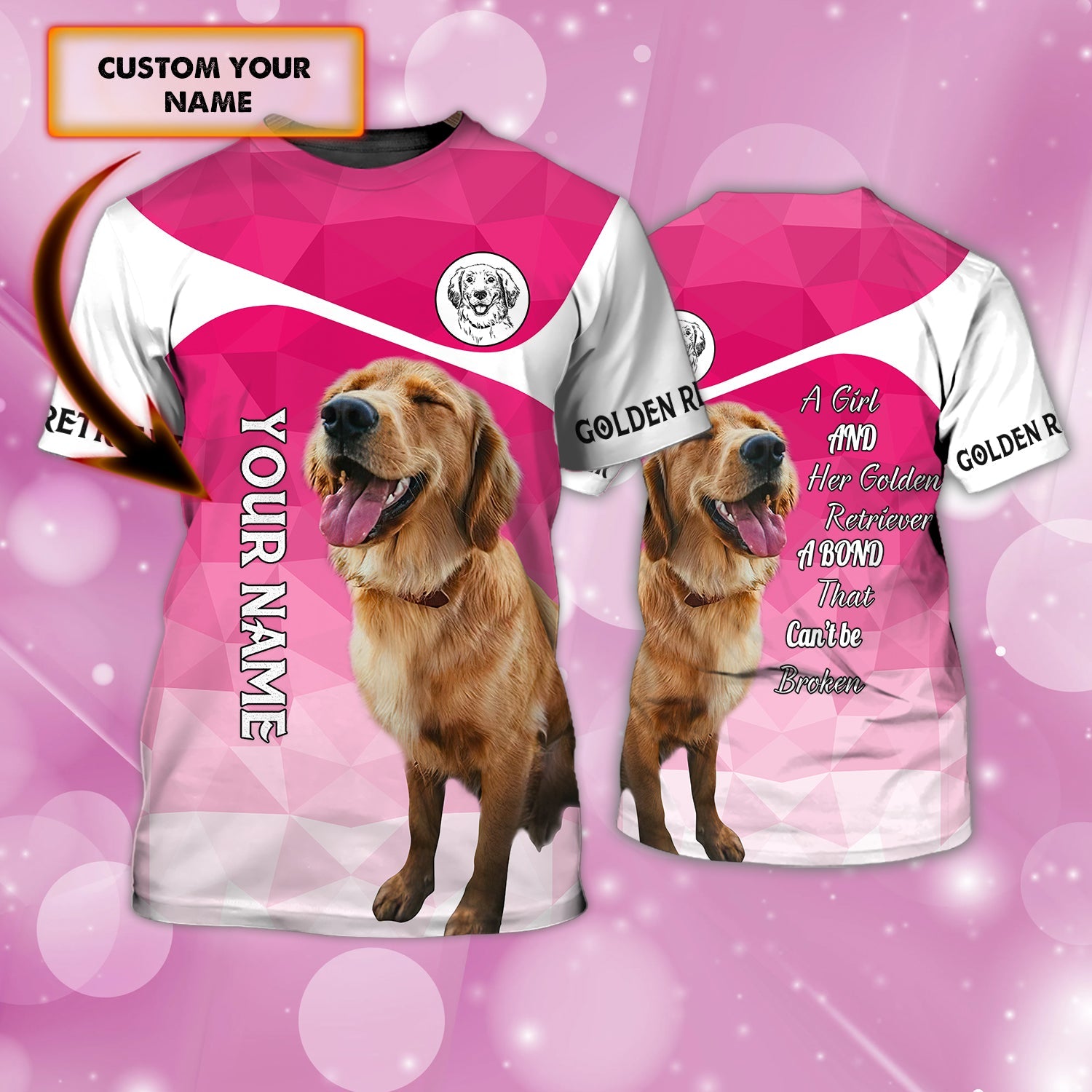 3D GOLDEN RETRIEVER1 - Personalized Name 3D T Shirt - Tad