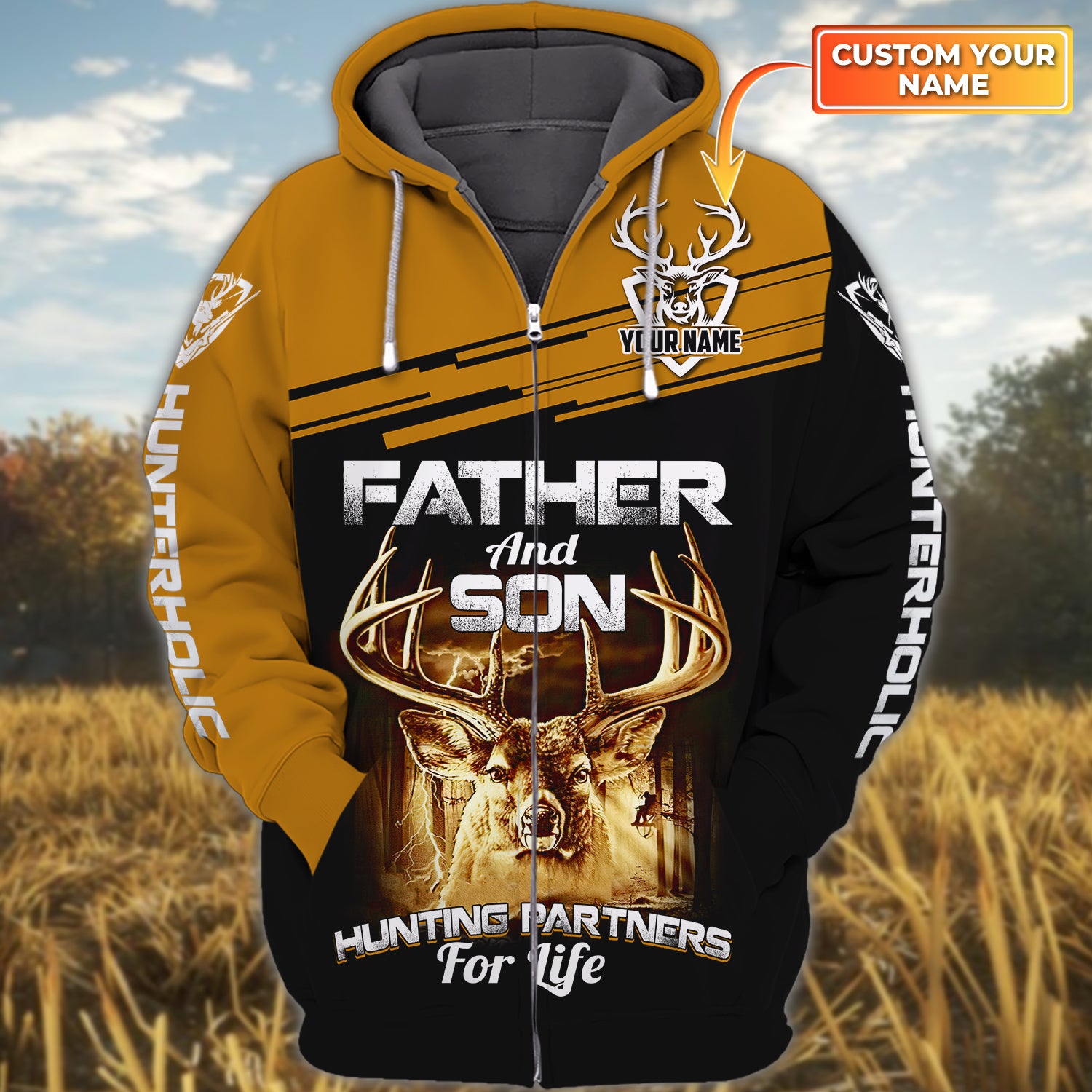 Father And Son Hunting Partners For Life - Personalized Name 3D Zipper hoodie - TAD 230