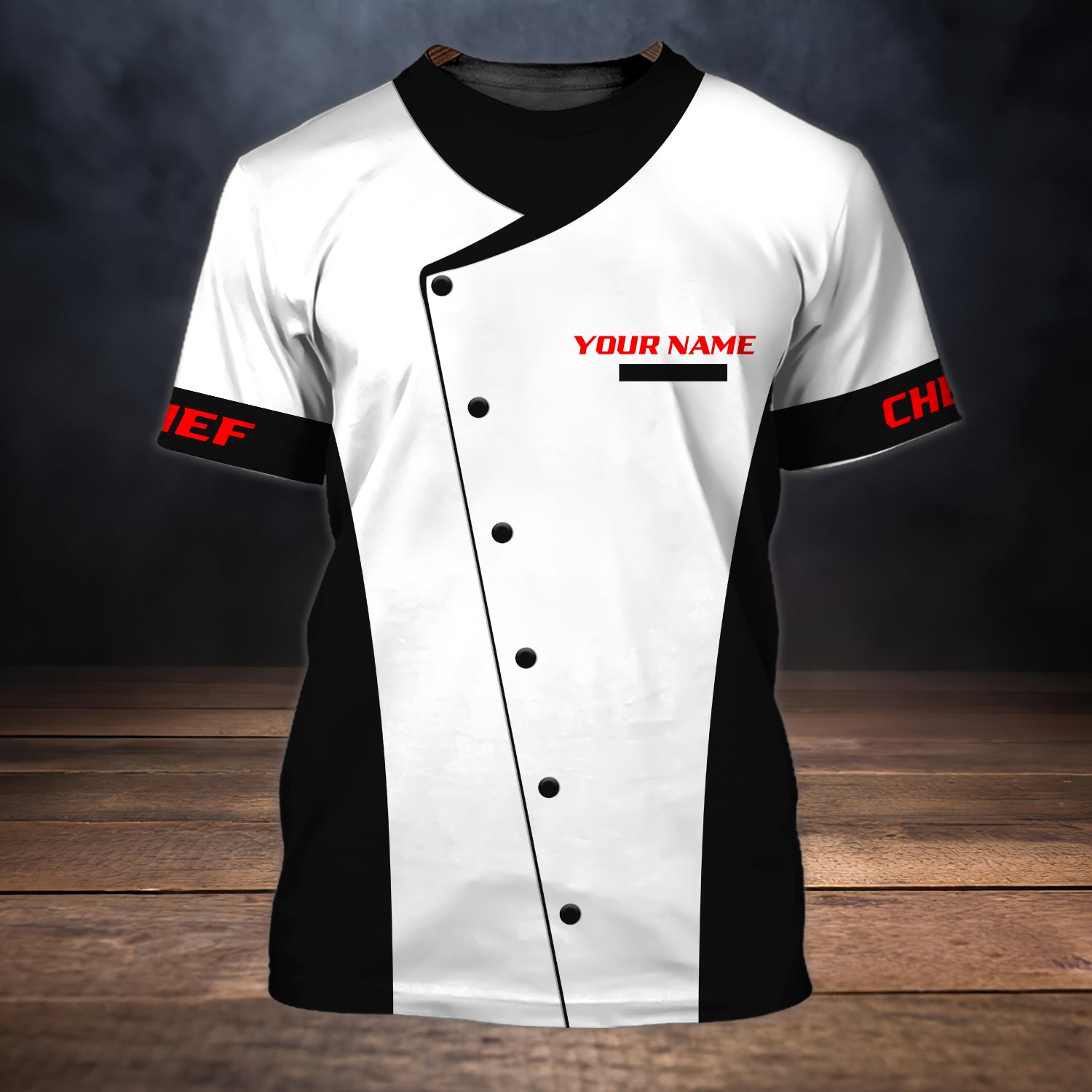 Chef, Cook, Personalized Name 3D Tshirt 1224.1.1, HTA (White Ver, Red Text)