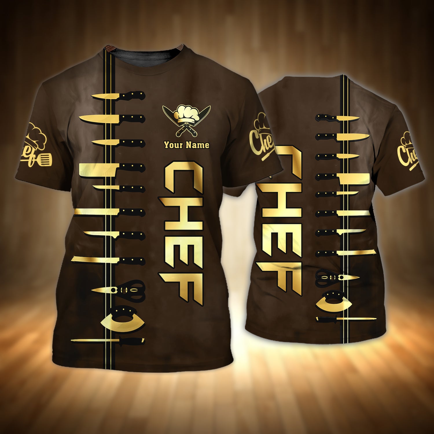 CHEF - Personalized Name 3D Tshirt 27 - RINC98 (Brown & Gold)