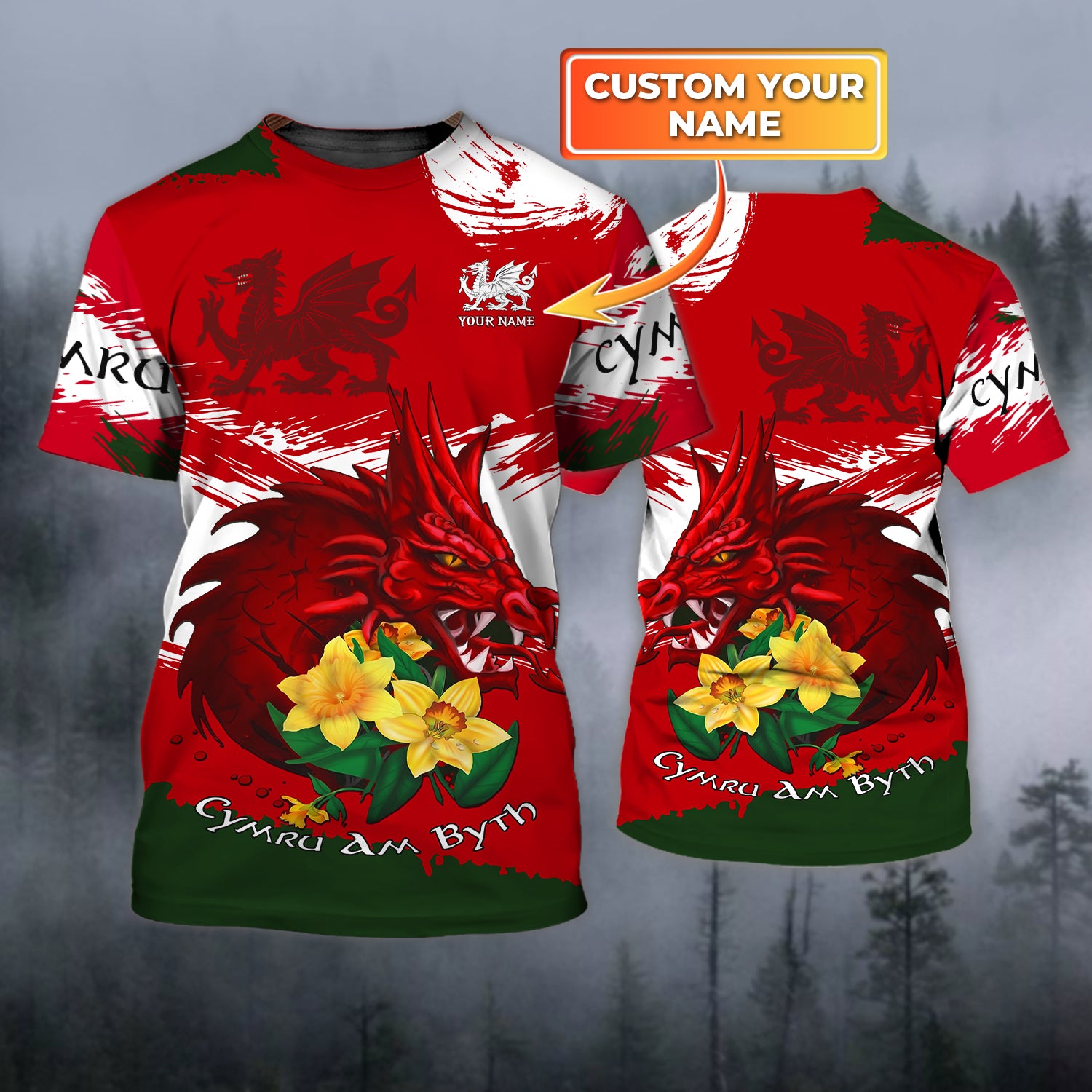 Cymru Dragon 2 - Personalized Name 3D Tshirt - 550