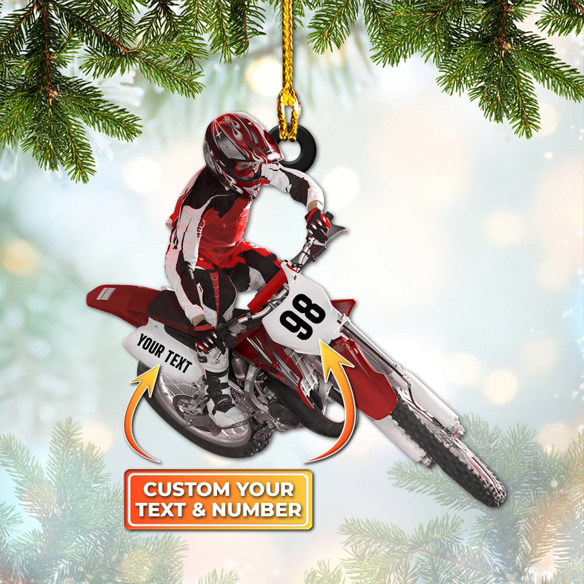 Motocross, Biker, Custom Shaped Ornament 02.1 (Red Set)