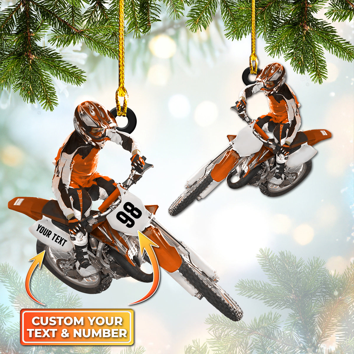 Motocross, Biker, Custom Shaped Ornament 02.2 (Orange Set)