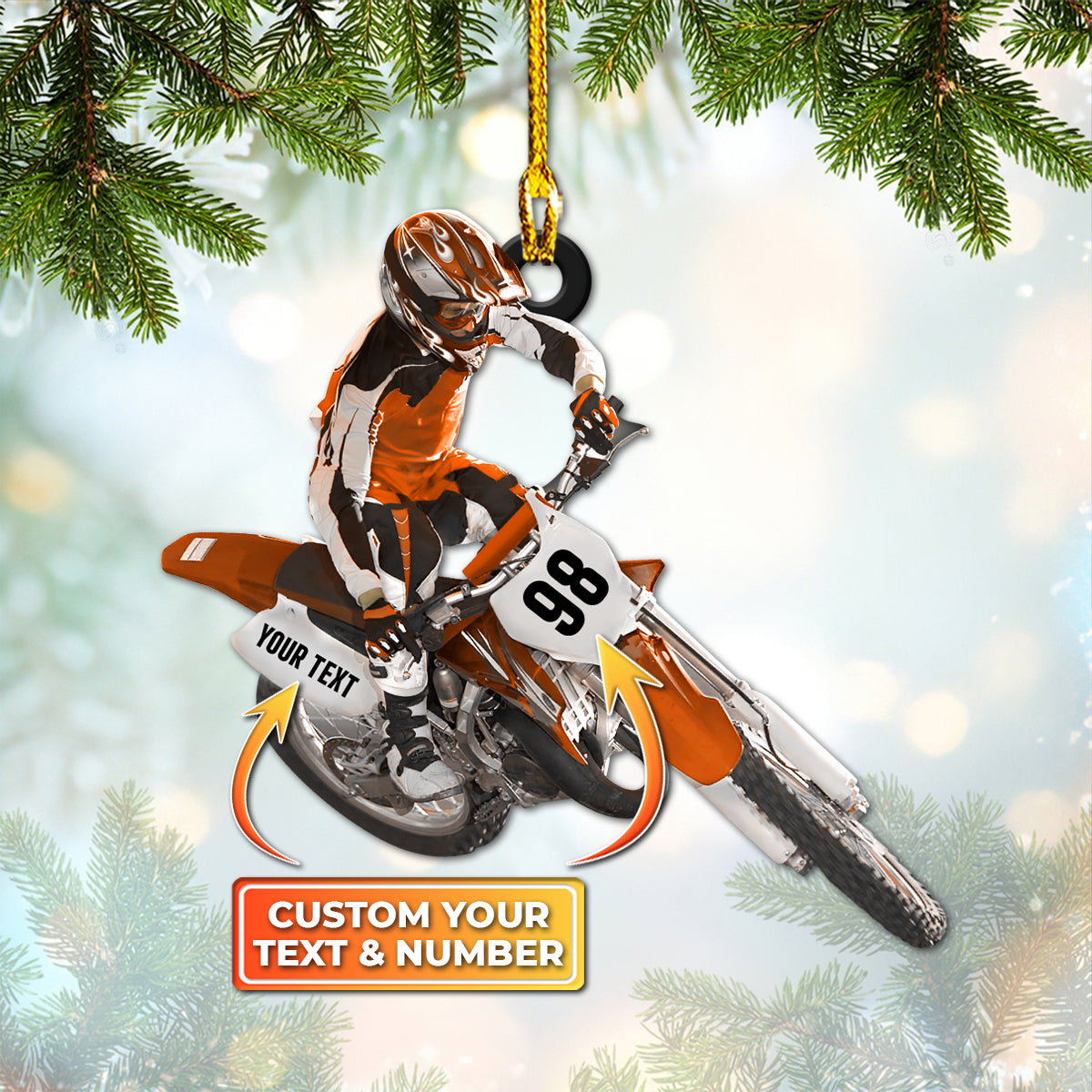 Motocross, Biker, Custom Shaped Ornament 02.2 (Orange Set)