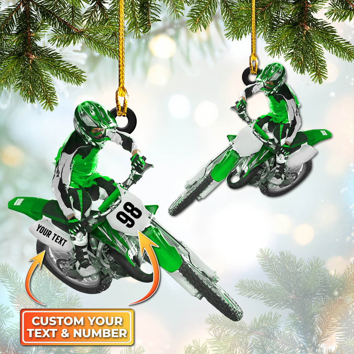 Motocross, Biker, Custom Shaped Ornament 02.5 (Green Set)