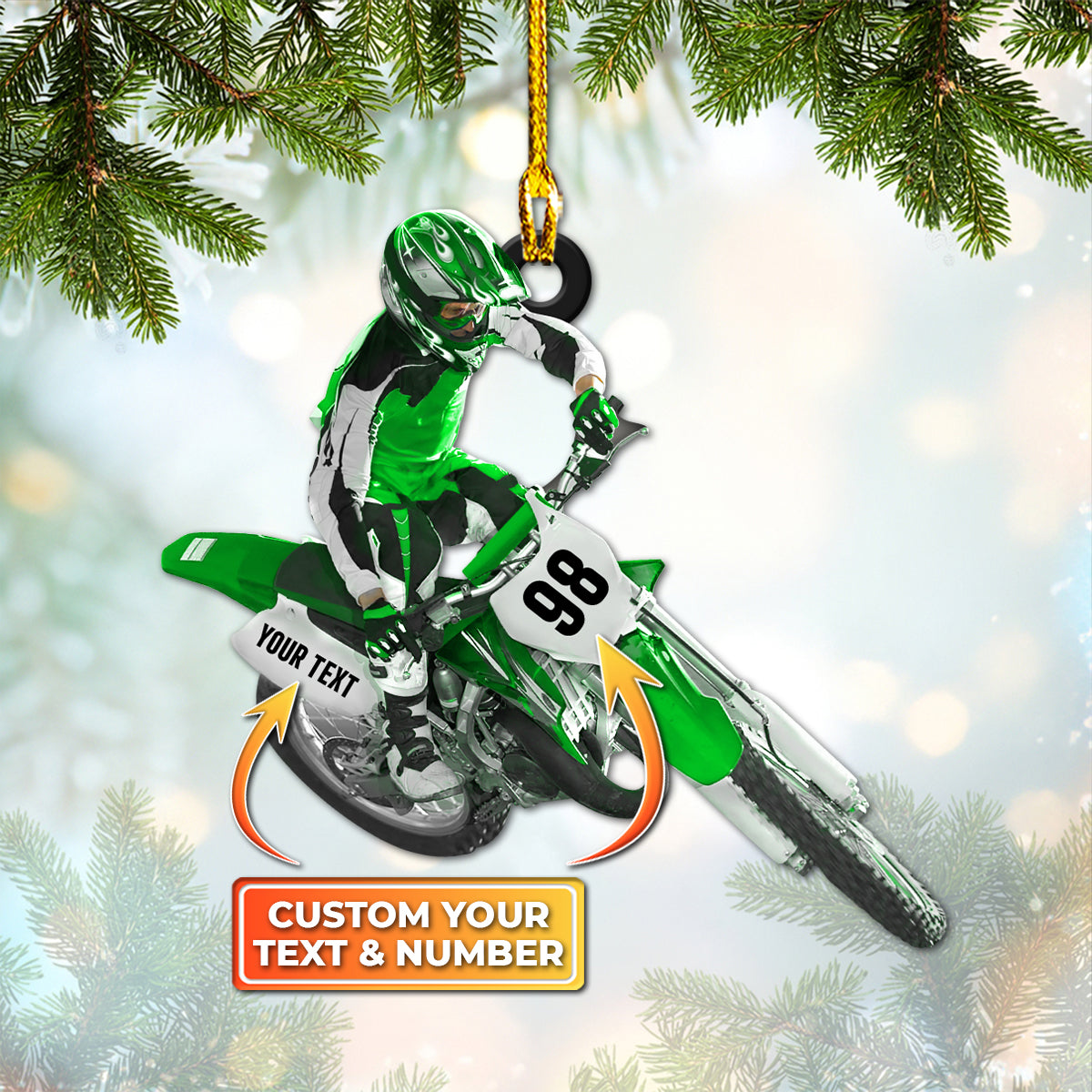 Motocross, Biker, Custom Shaped Ornament 02.5 (Green Set)