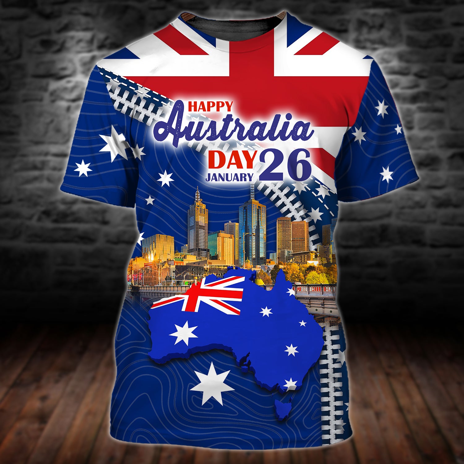 Melbourne, Happy Australia Day, 26 January - 3D Tshirt - Tad 337