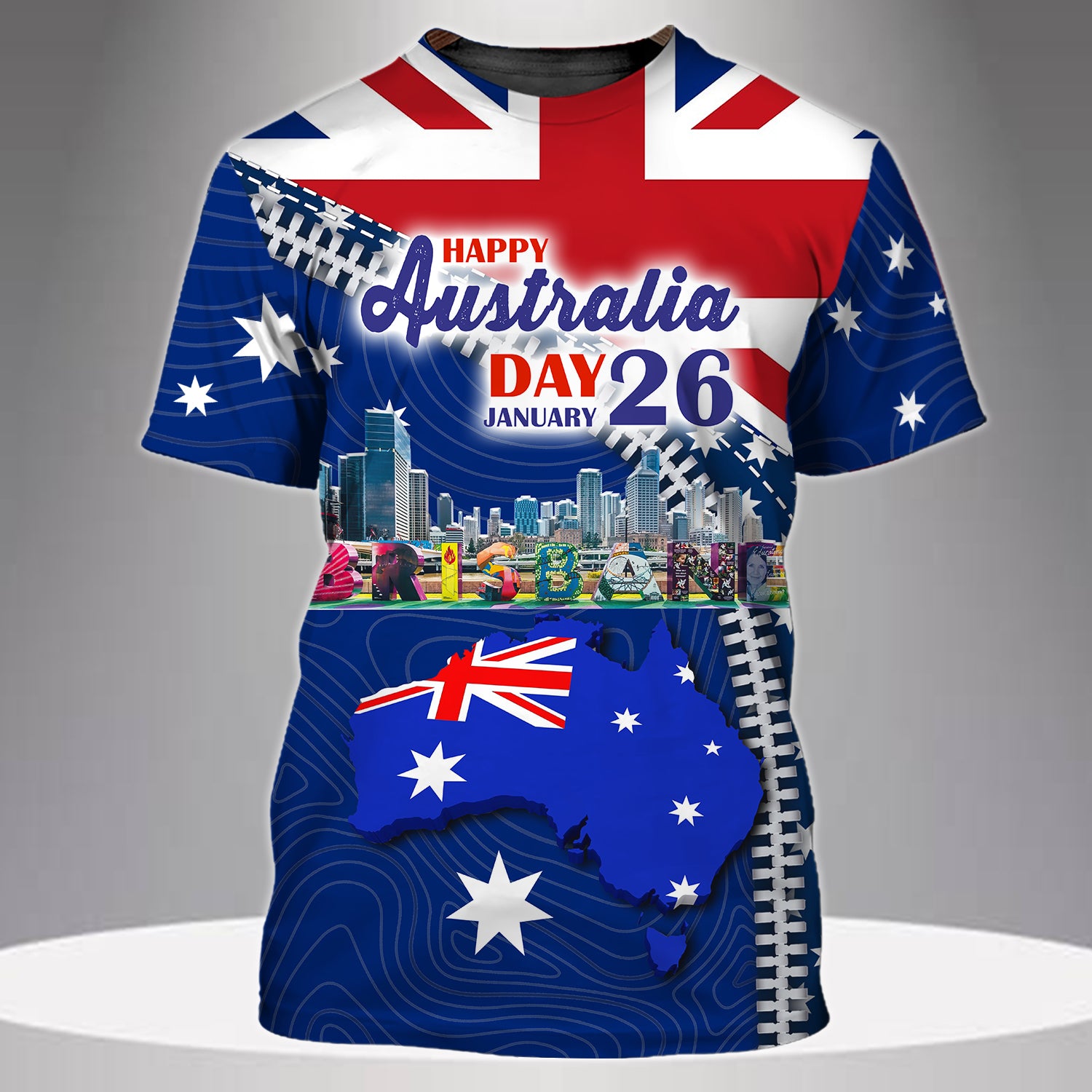 Brisbane, Happy Australia Day, 26 January - 3D Tshirt - Tad 336