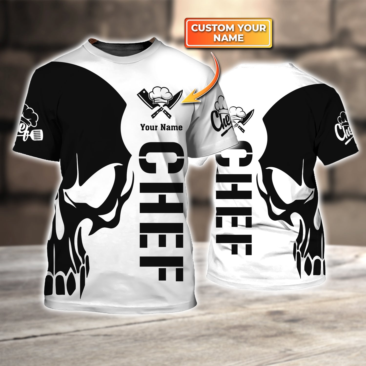 Chef Cook Skull Personalized Name 3D Tshirt