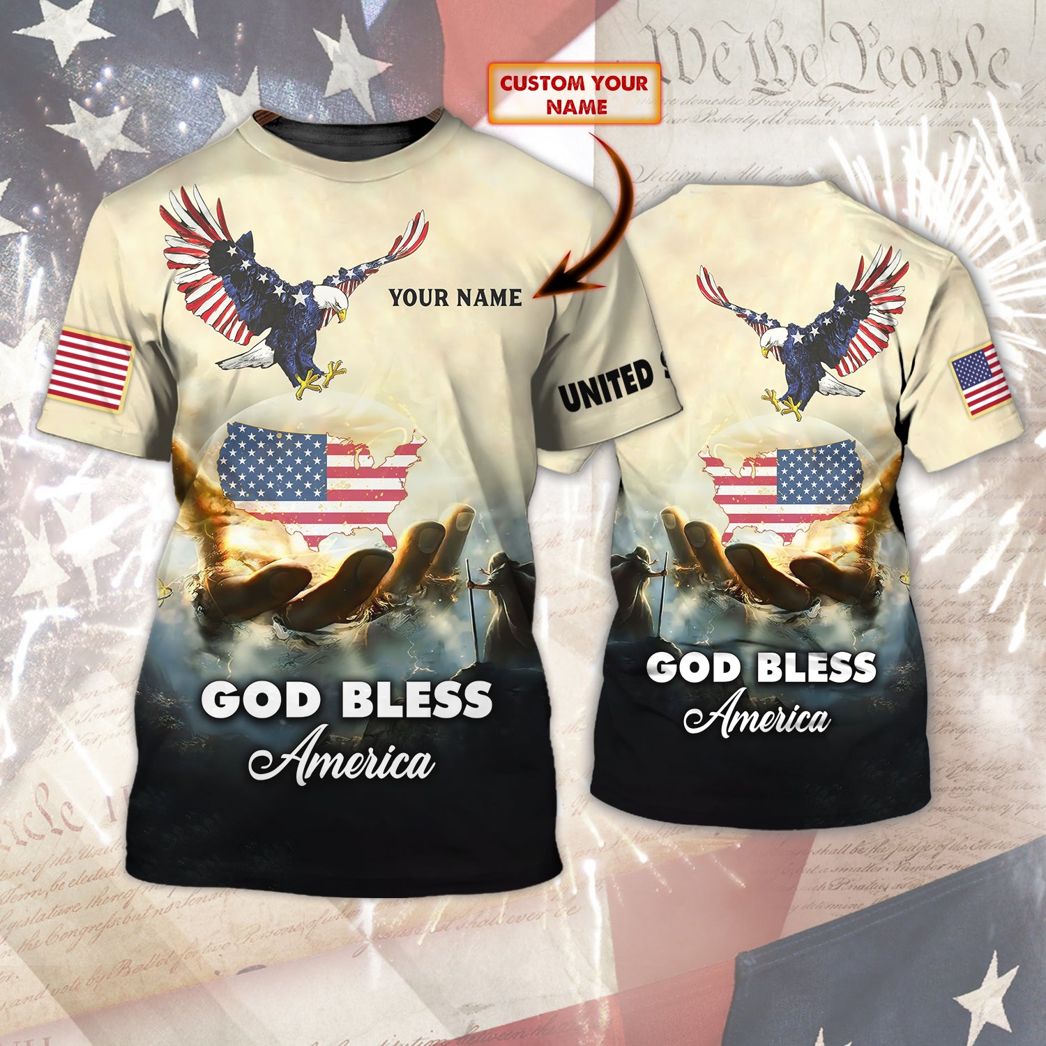 God Bless America - Personalized Name 3D Tshirt - QB95